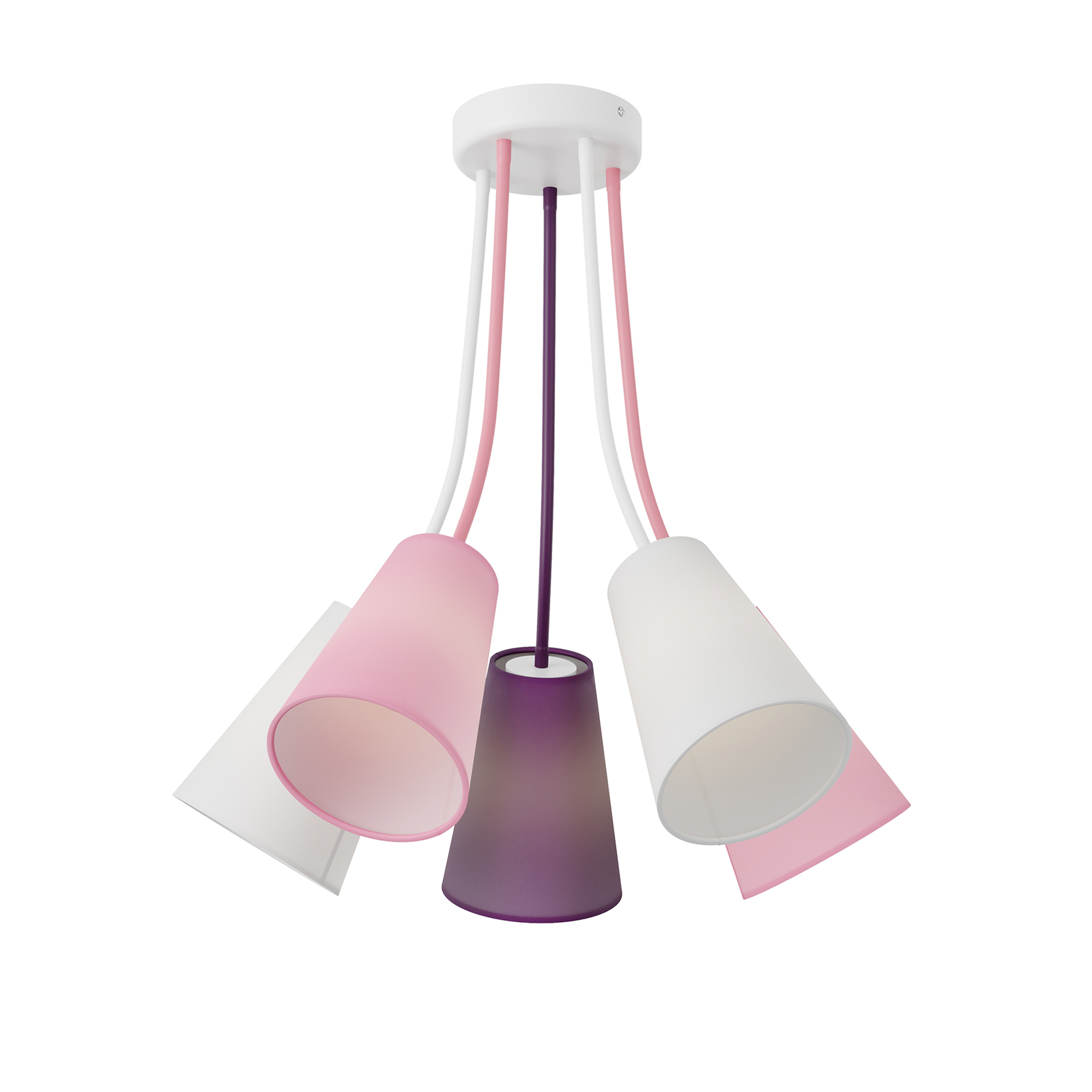 Wire Kids taklampe med 5 lamper, hvit/rosa/lilla