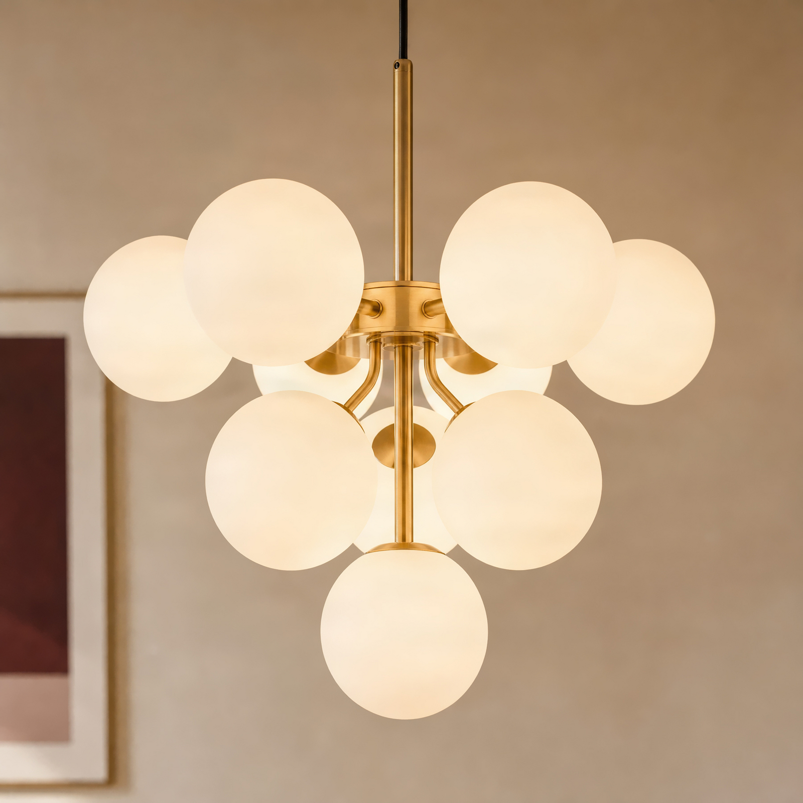 Suspension Peyton, à 10 lampes, or/blanc, verre - Lucande