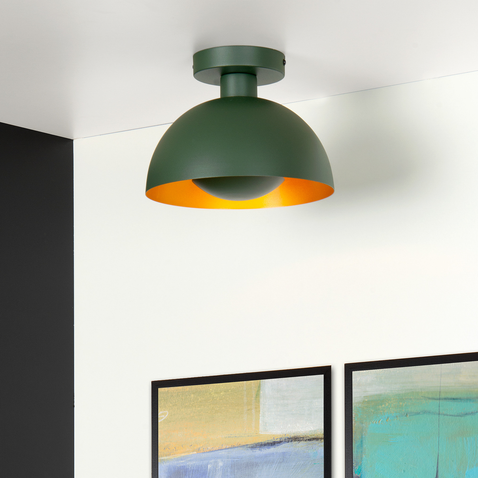 Plafondlamp Siemon van staal, Ø 25 cm, groen