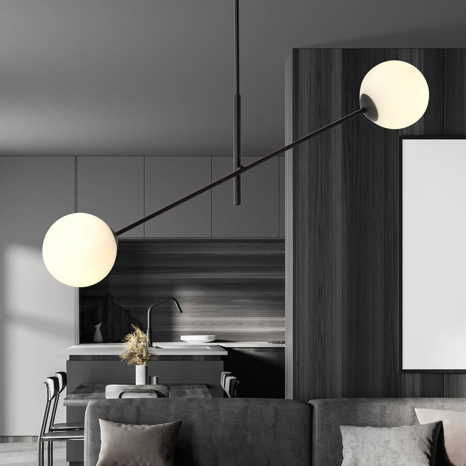 Lampa sufitowa Linear, czarna/opalowa, 2-punktowa