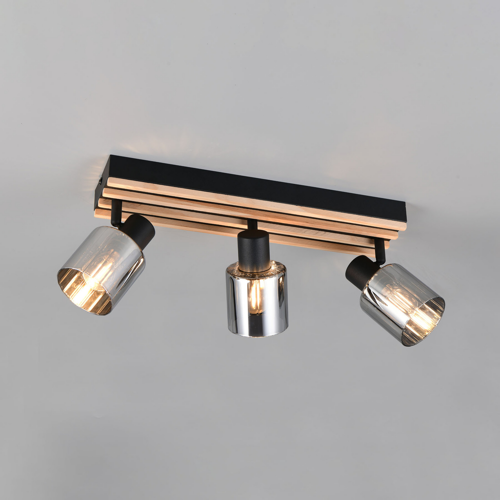 Svetilka Travia, dolžina 53 cm, 3-plamenska, črna/dimno siva