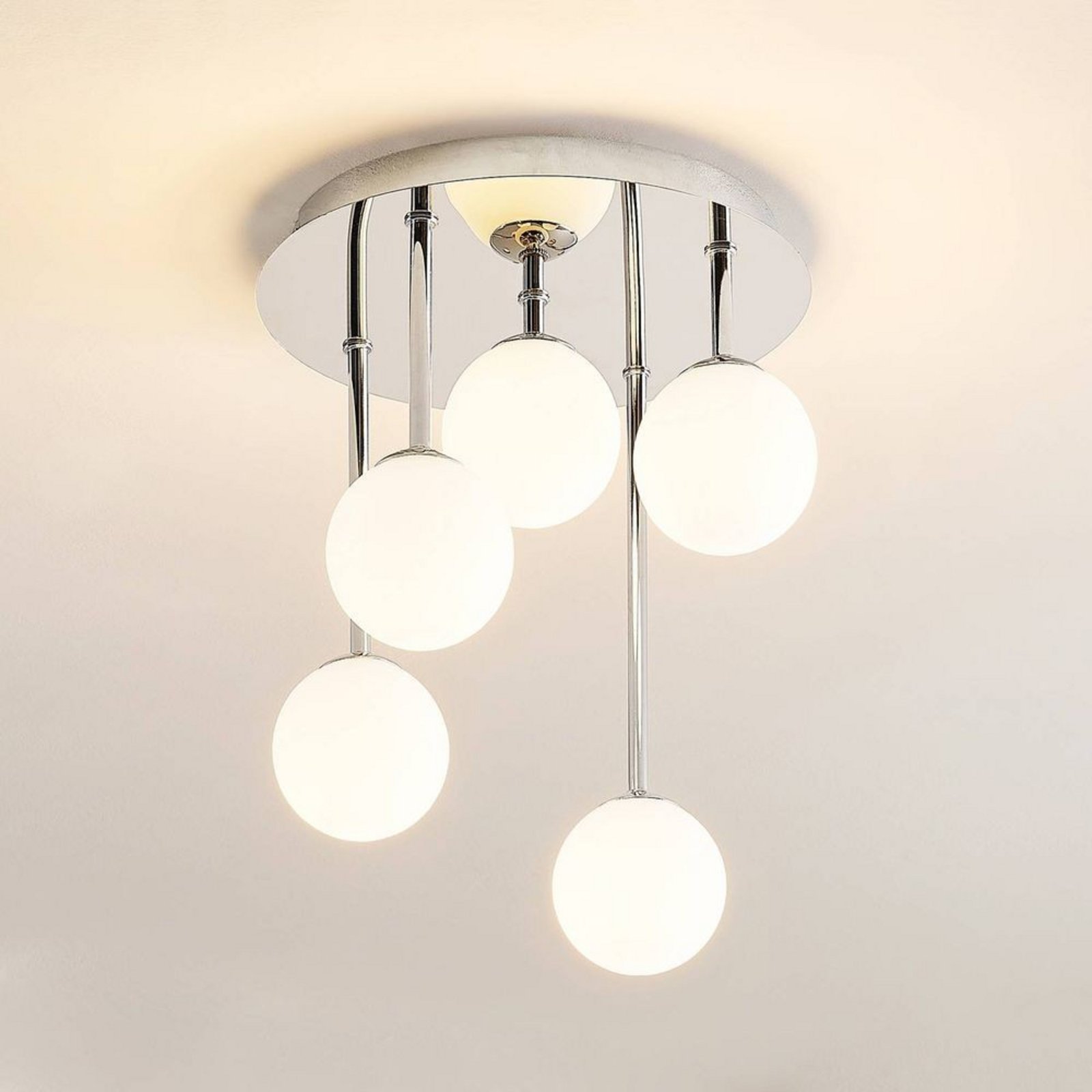 Chrissy 5 Ceiling Lamp Ø25 Opal/Chrome - Lindby