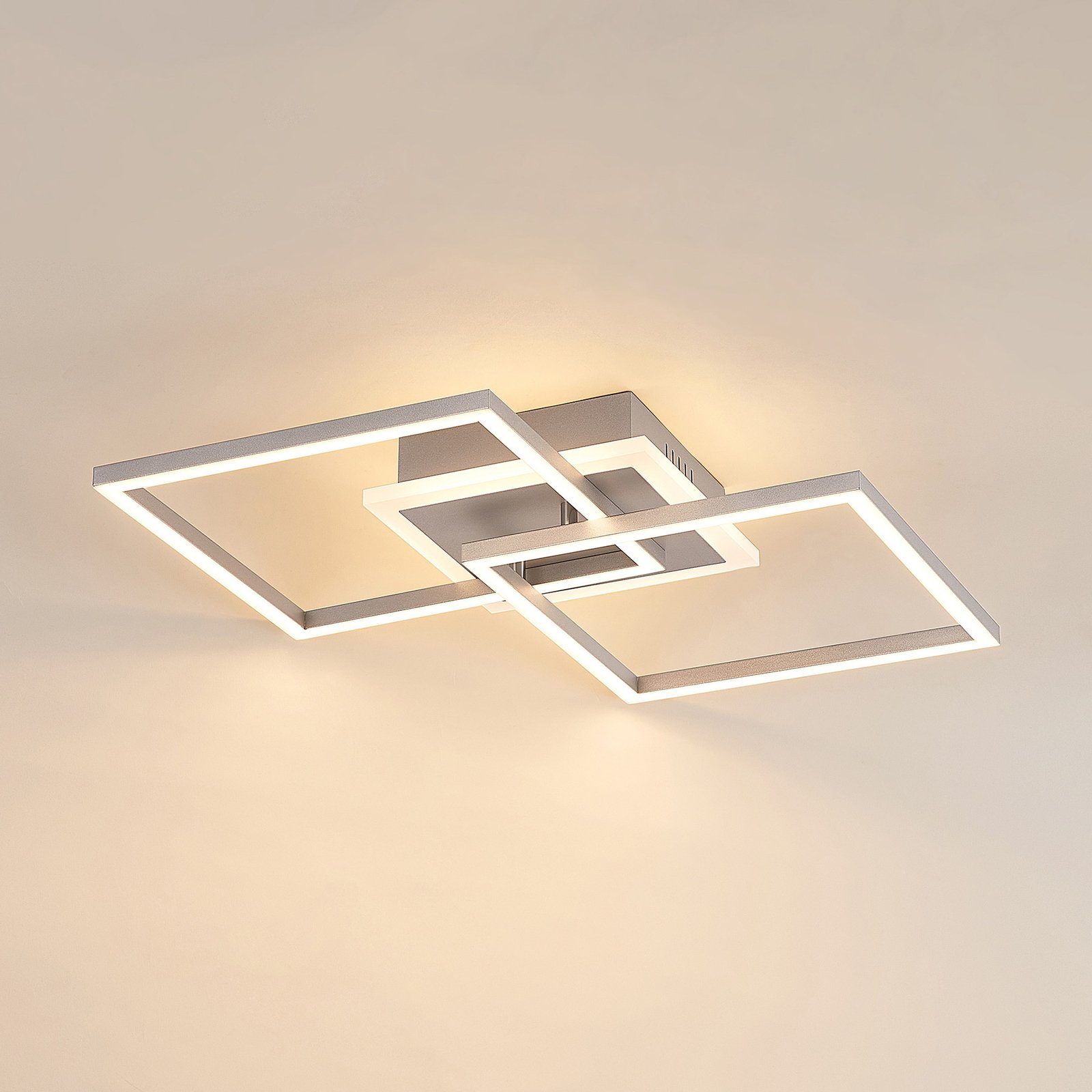 Lindby LED-Deckenlampe Fjardo, eckig, silber, CCT, Remote