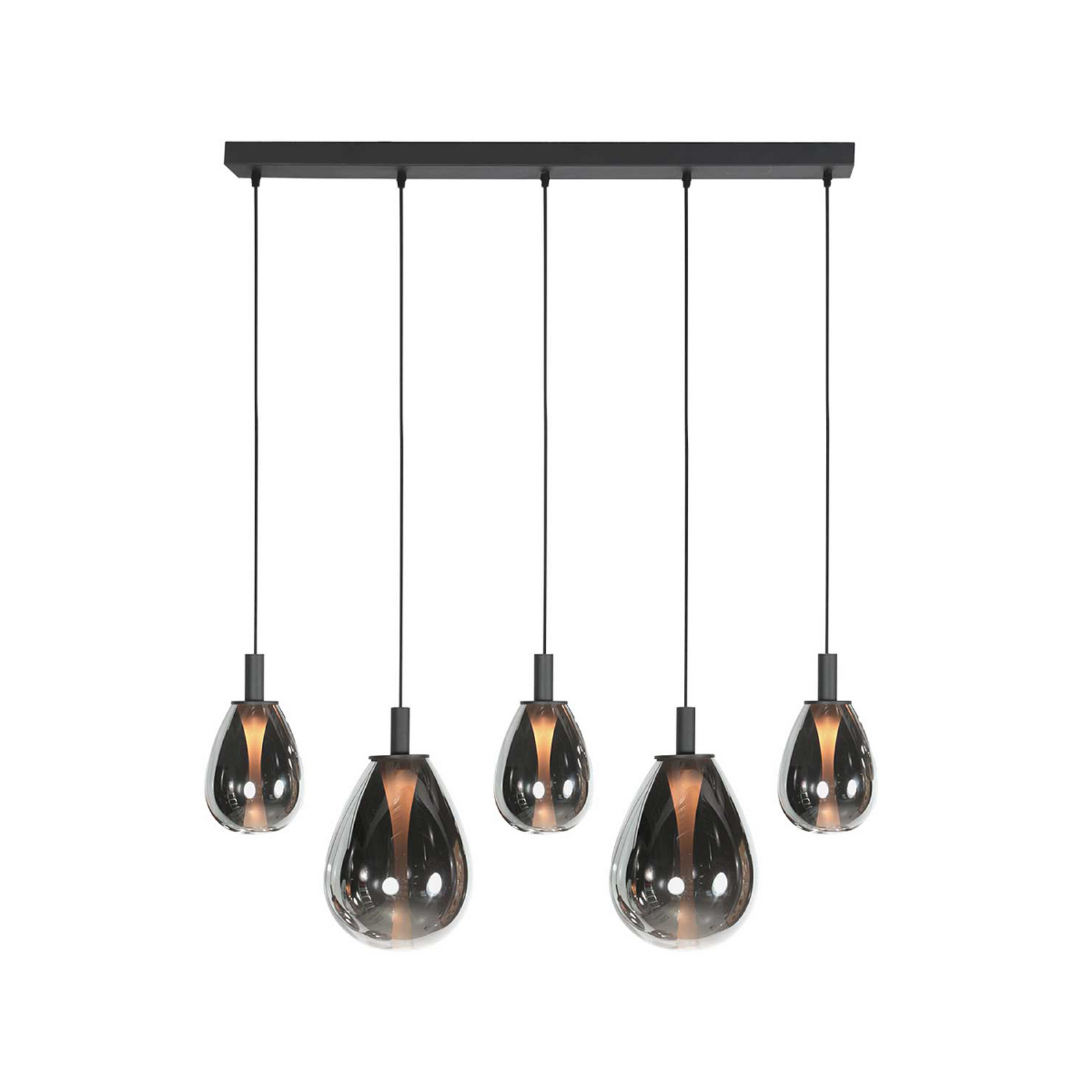 Lampada LED a sospensione Glimsy, 115 cm nero/vetro grigio fumo, a 5 luci.