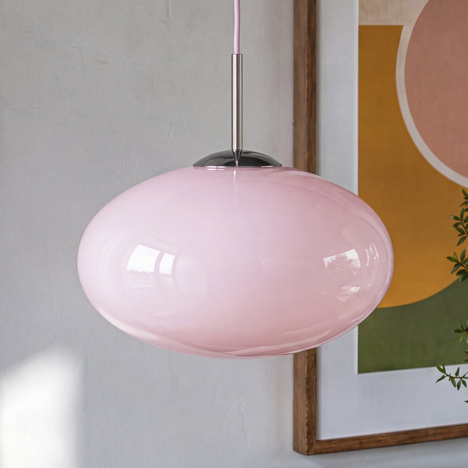 OSRAM hengelampe Decor Forma, rosa/krom, Ø 31 cm, glass