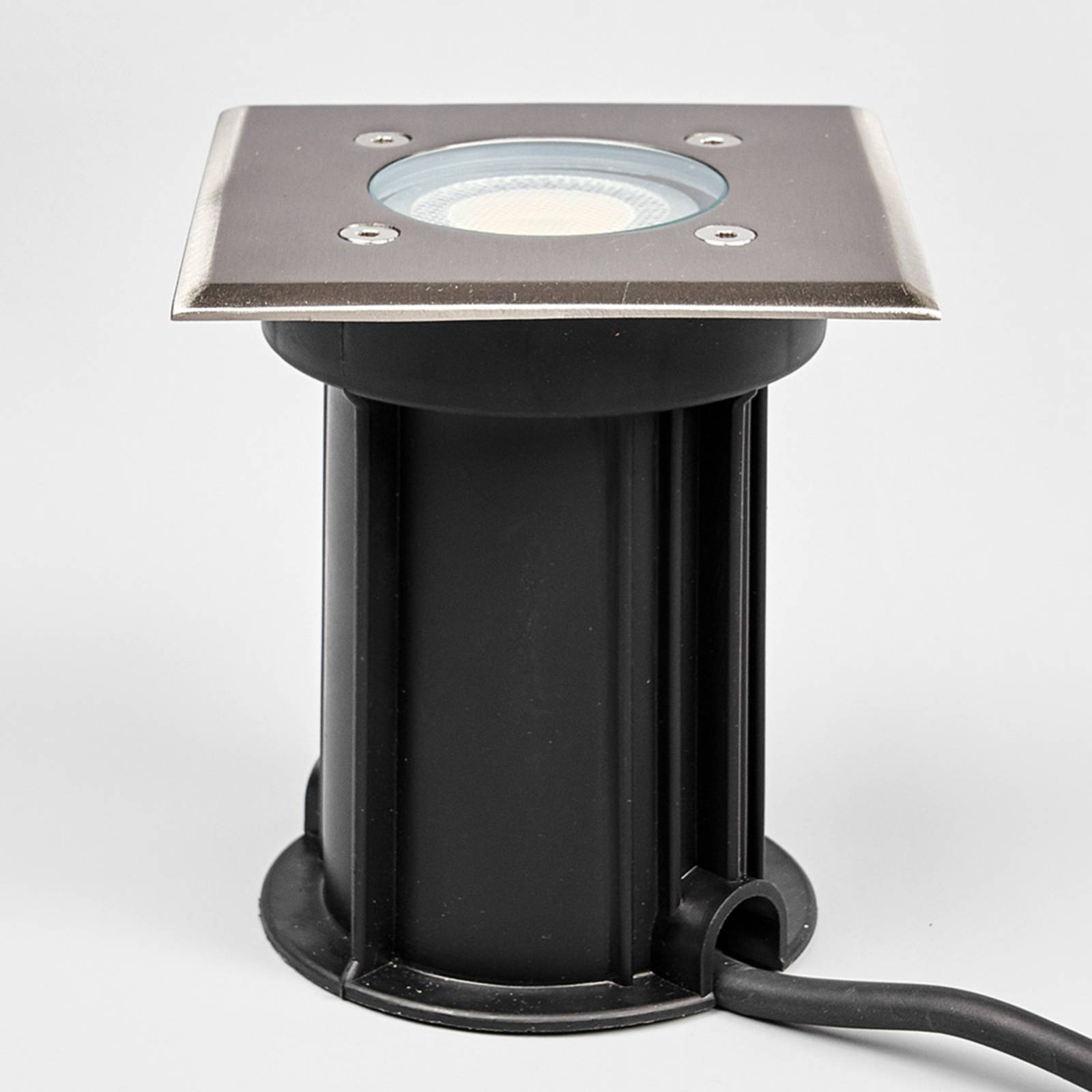 Lindby Angular stainless steel recessed floor light Insa, stainless steel, glass, plastic, GU10, 35 W, L: 11 cm, W: 11 cm, H: 12 cm
