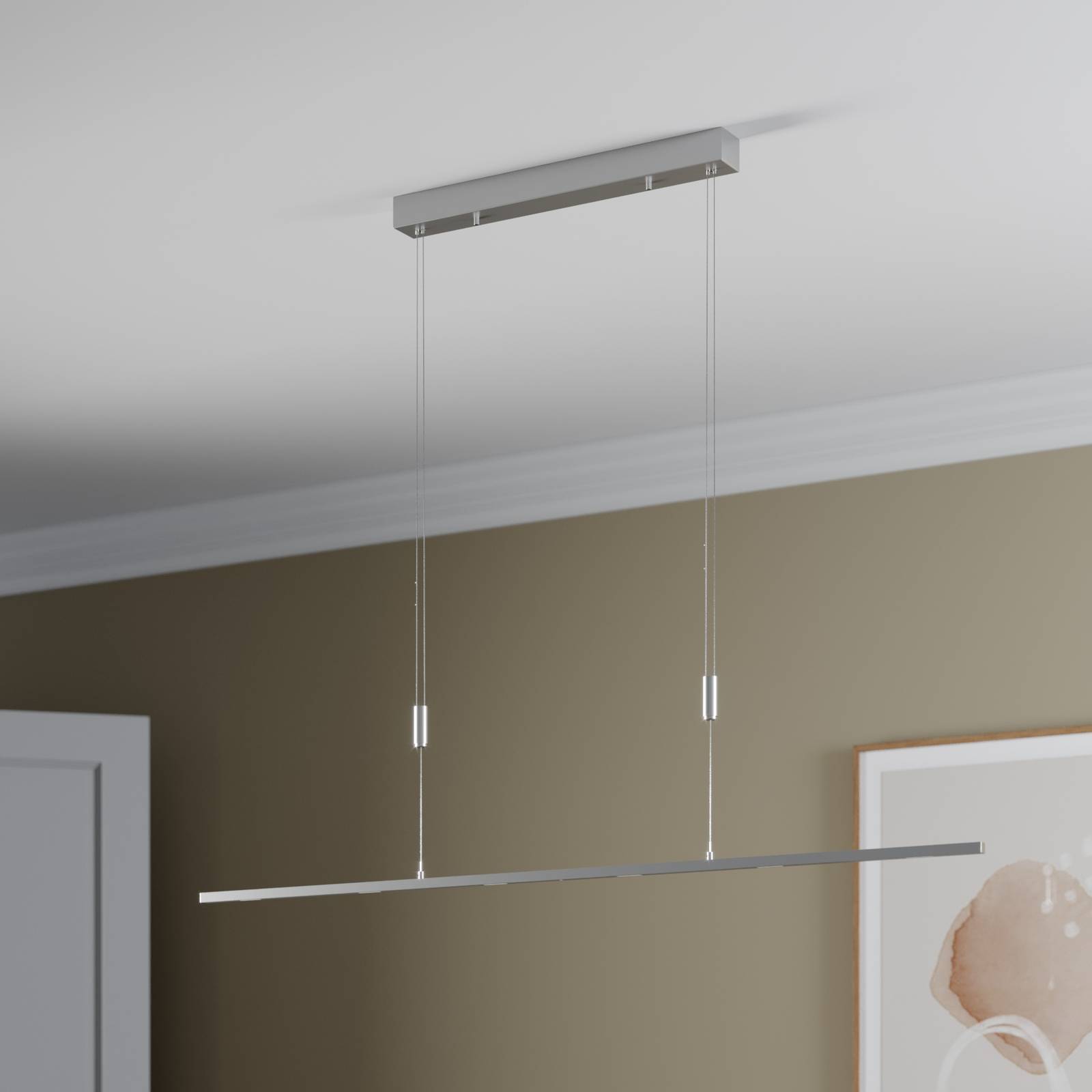 Lampa wisząca LED Lucande Arnik, 140 cm, nikiel, ściemniana