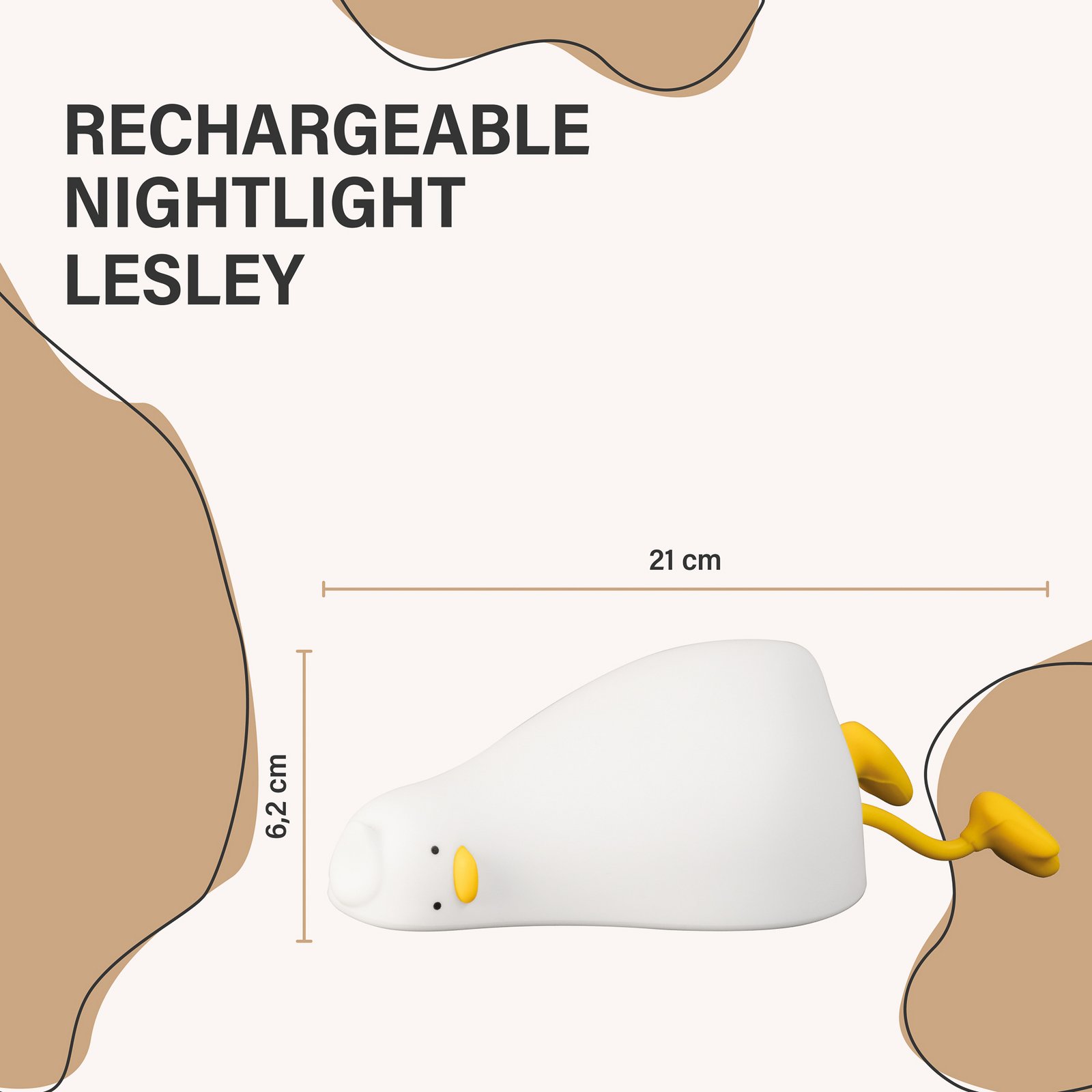 Lampe de chevet LED à accu Ducky, canard, blanc, minuterie, intensité