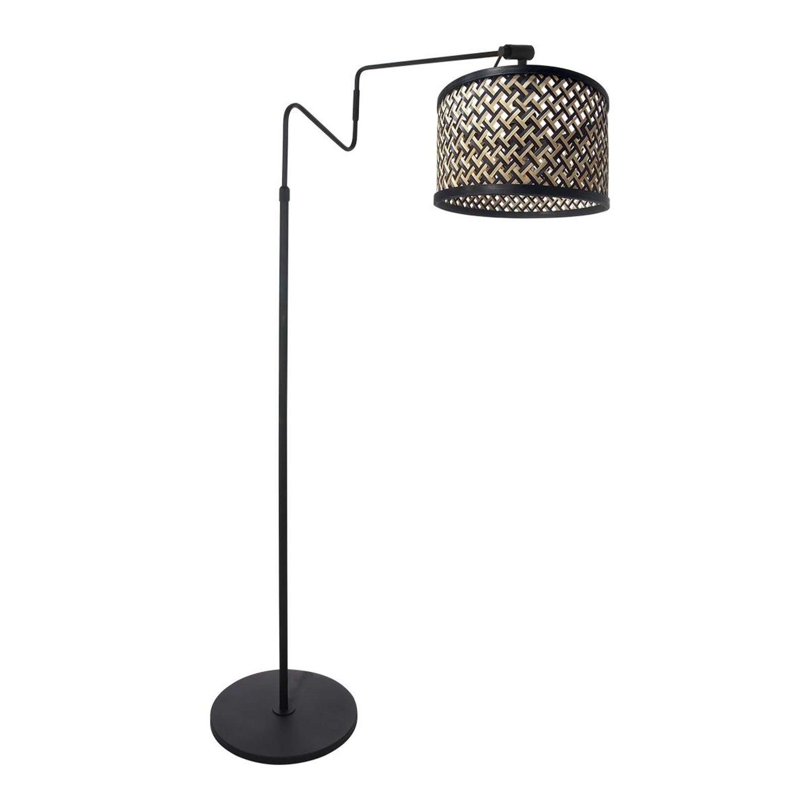 Lampa stojąca Linstrom, metal, splot bambusowy, czarny/naturalny