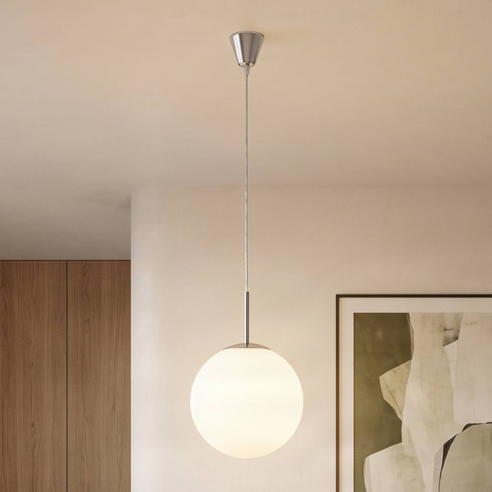 Lampa wisząca Lindby Marike, Ø 30 cm, biała, szkło, kula, E27