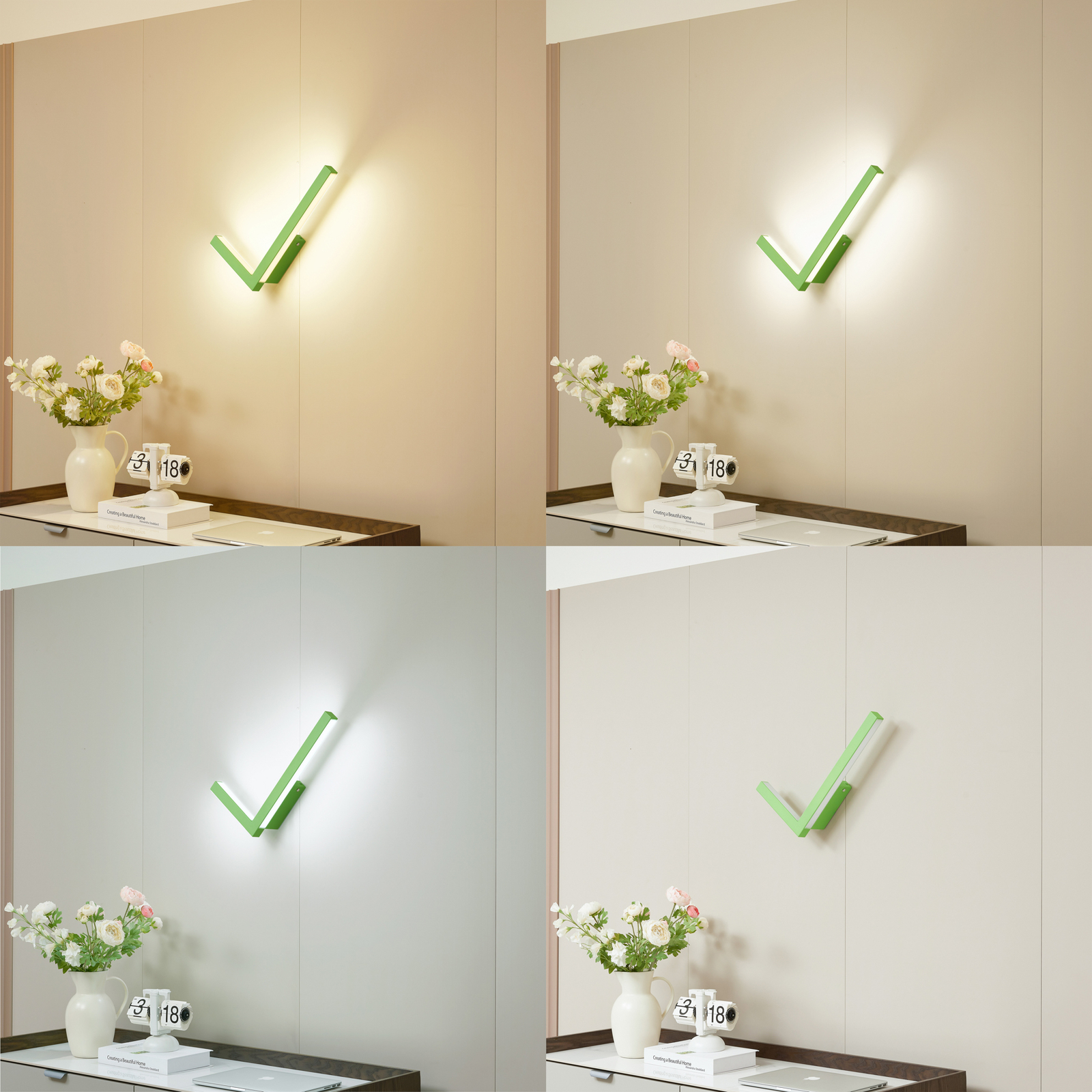 Lucande LED wall light Check, green, metal, CCT, dimmable