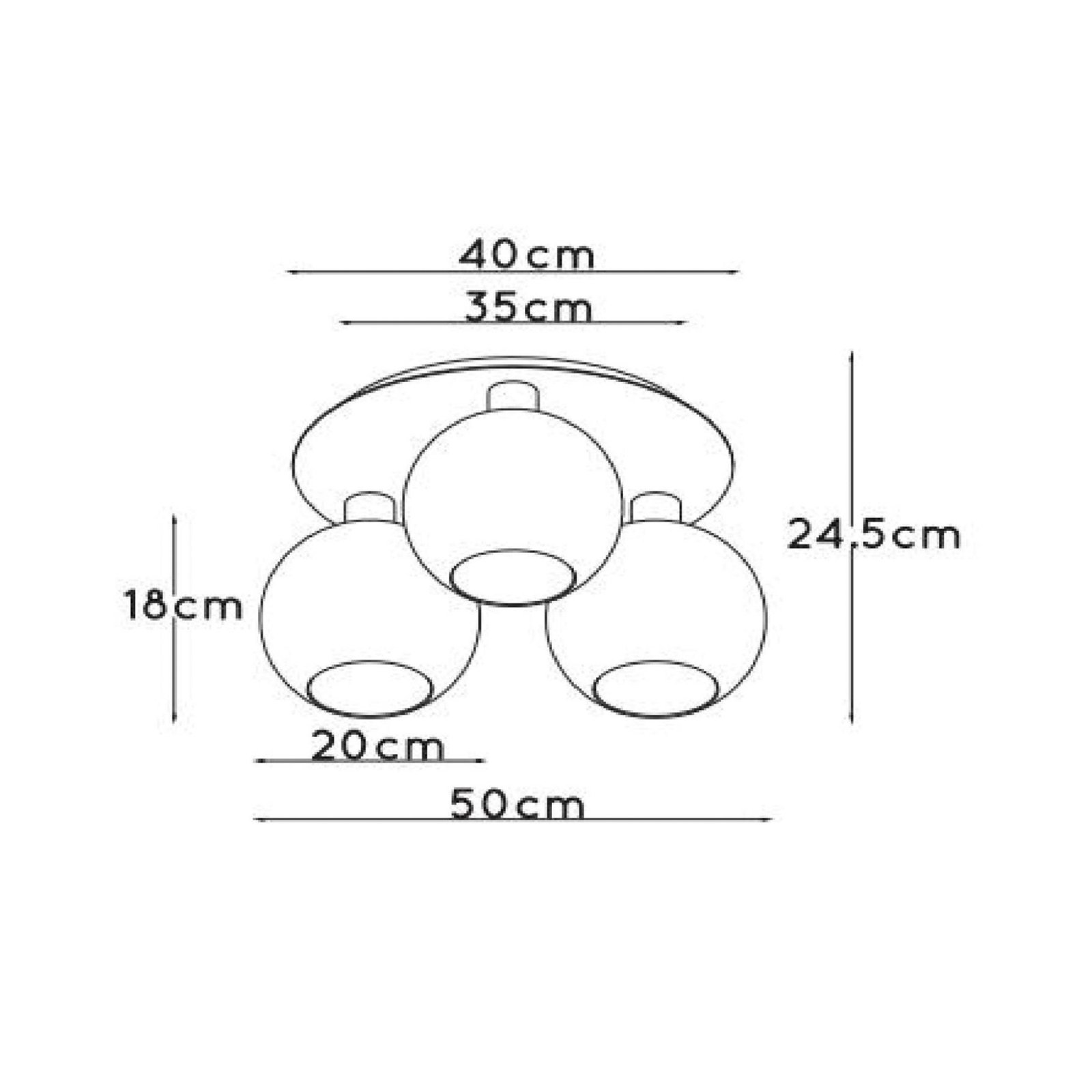 Plafonieră Marius, aurie, Ø 50 cm, sticlă, 3 becuri