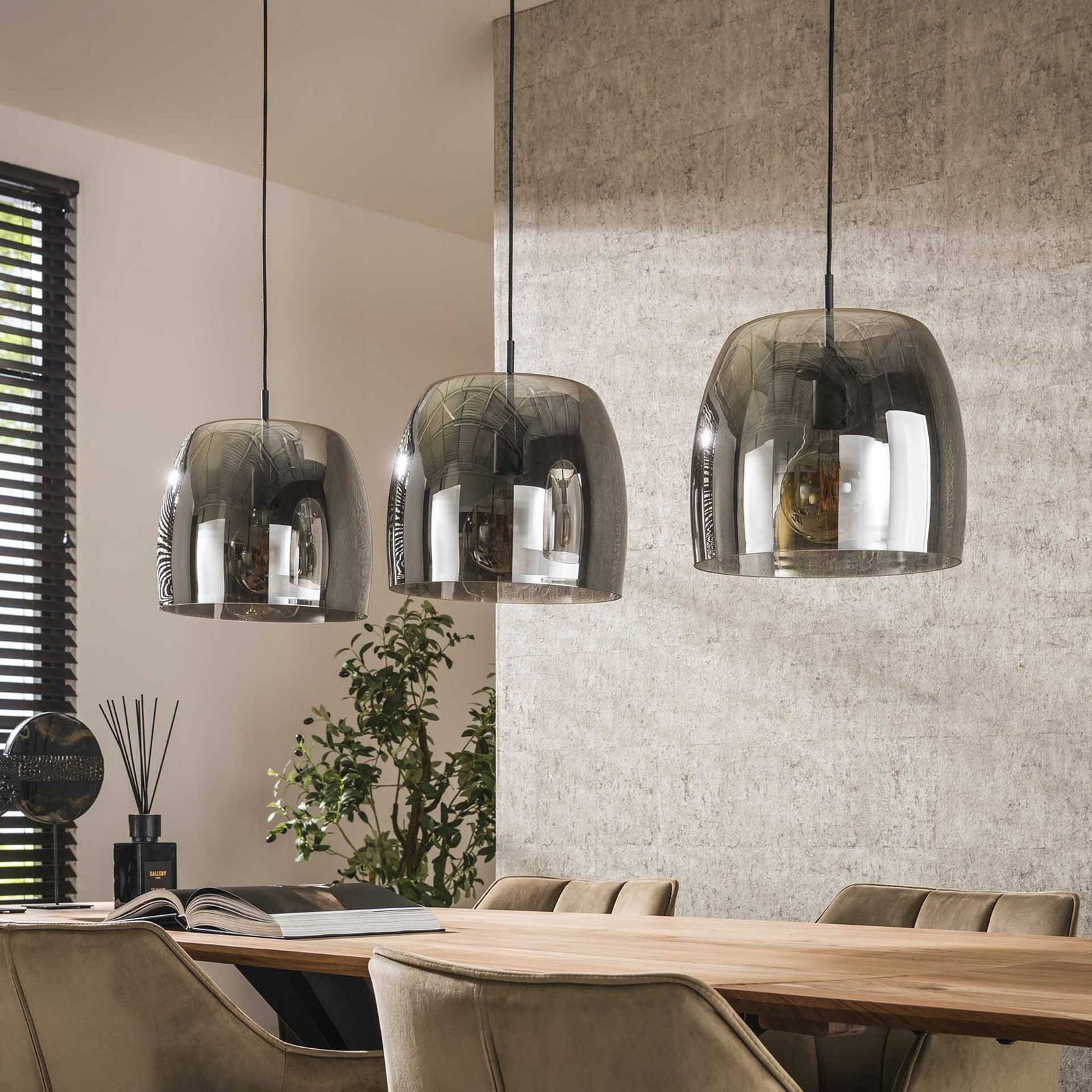 Lampa wisząca Philippa, 3-punktowa, dymny szary, szkło, E27