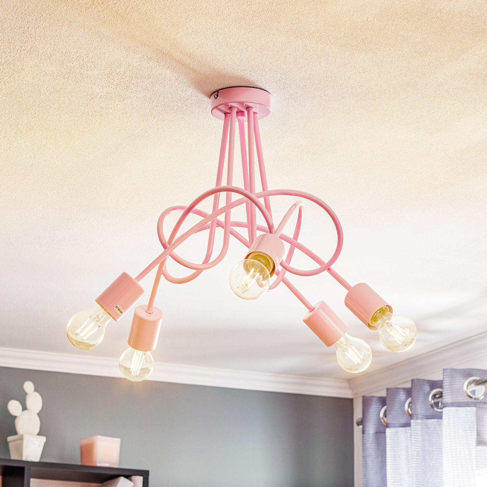 Tarnow ceiling light five-bulb pink