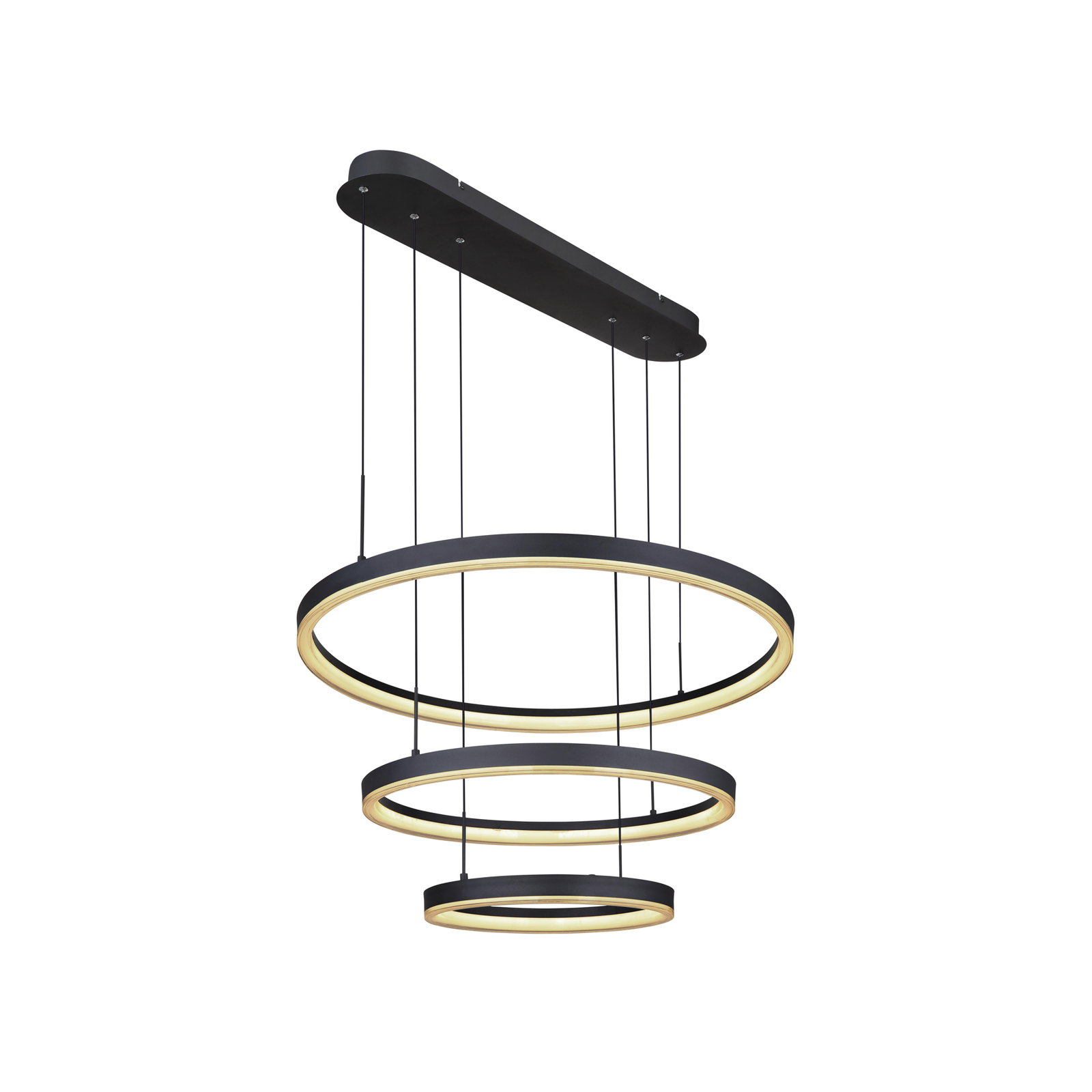 Augusto LED hanglamp, zwart/goudkleurig, 3-lamps CCT, RGBW