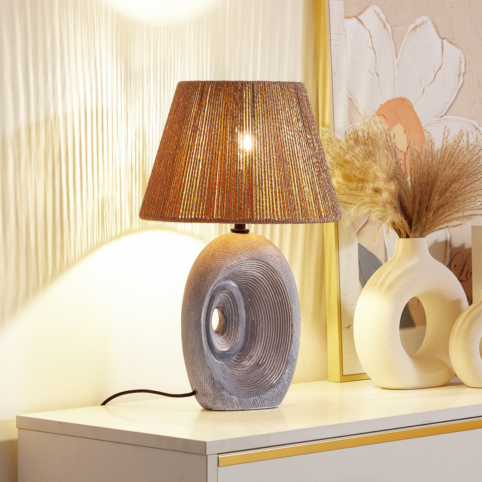 Lindby Seasur lámpara de mesa cerámica/papel Ø29cm