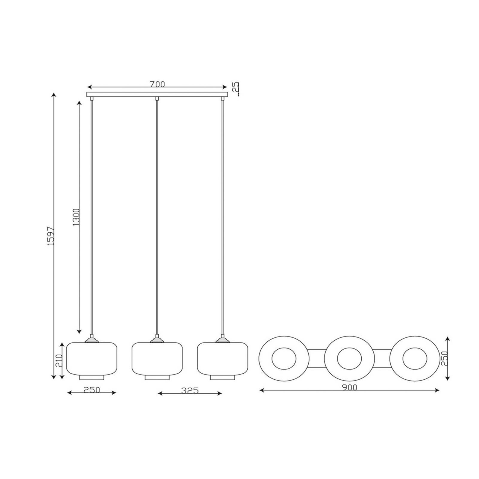 Pendelleuchte Medine, rauchgrau, Glas, 3-flammig, 90 cm, E27 günstig online kaufen