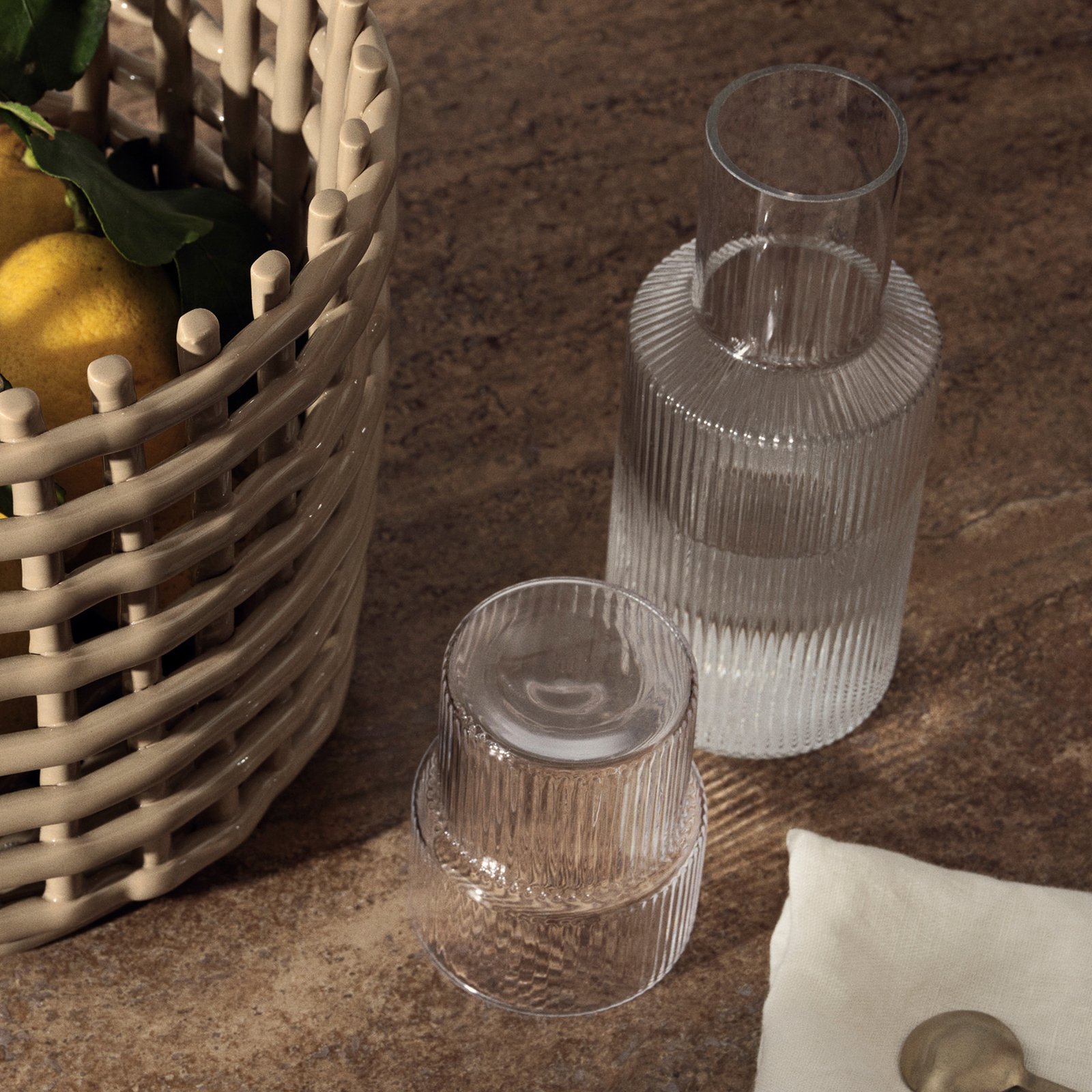 ferm LIVING carafe set Ripple Small, clear, glass, 2-piece