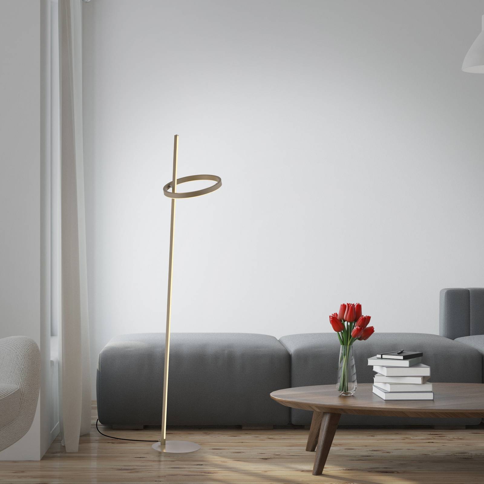 JUST LIGHT. lampa stojąca LED Ritus piaskowa, żelazna, ściemniany, 3000 K
