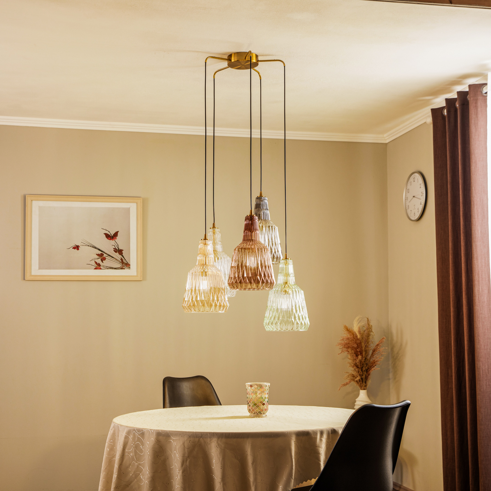 Lámpara colgante Lindby Belarion, multicolor, 5 luces, Ø 65 cm