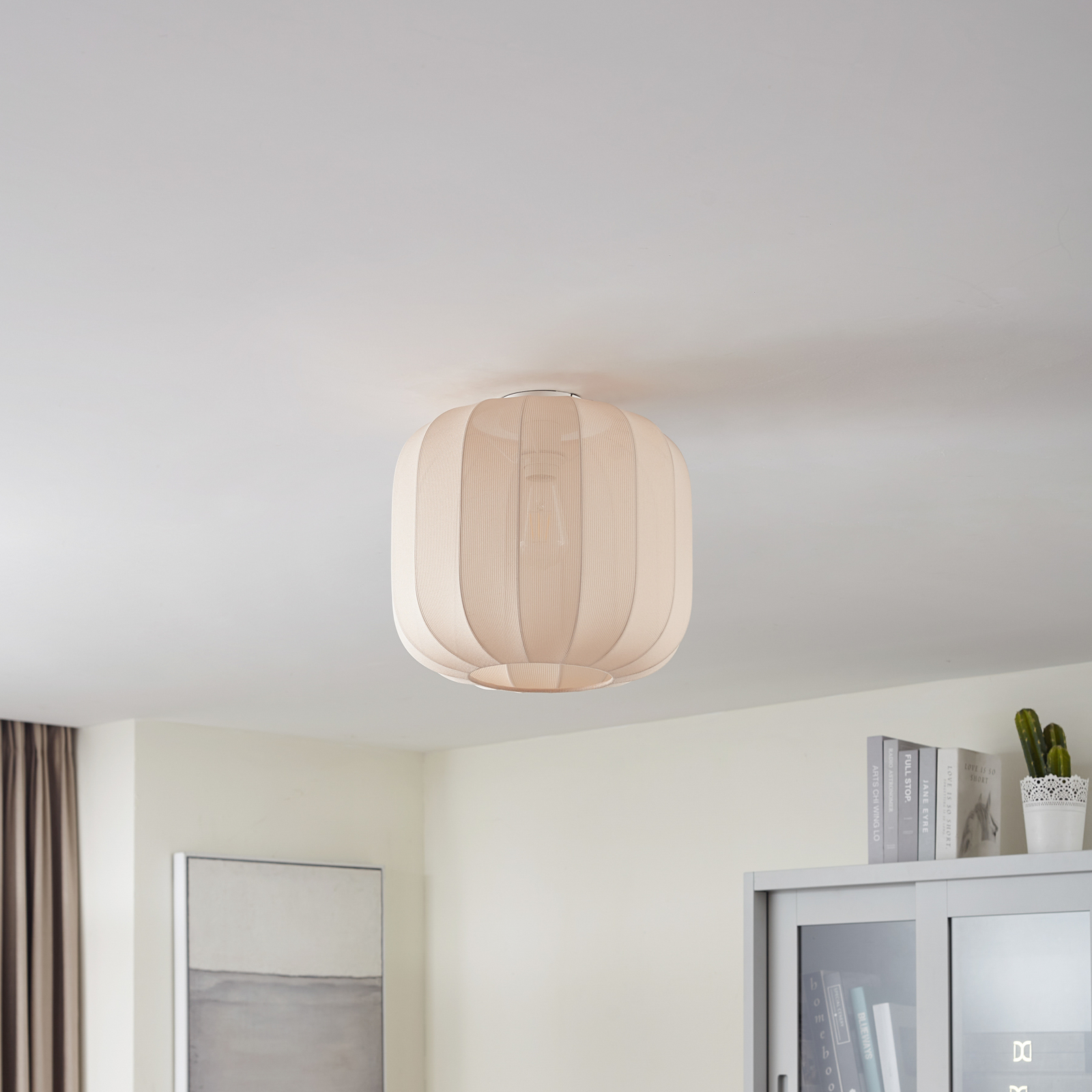 Lindby Helin plafondlamp, beige, stof, Ø 35 cm