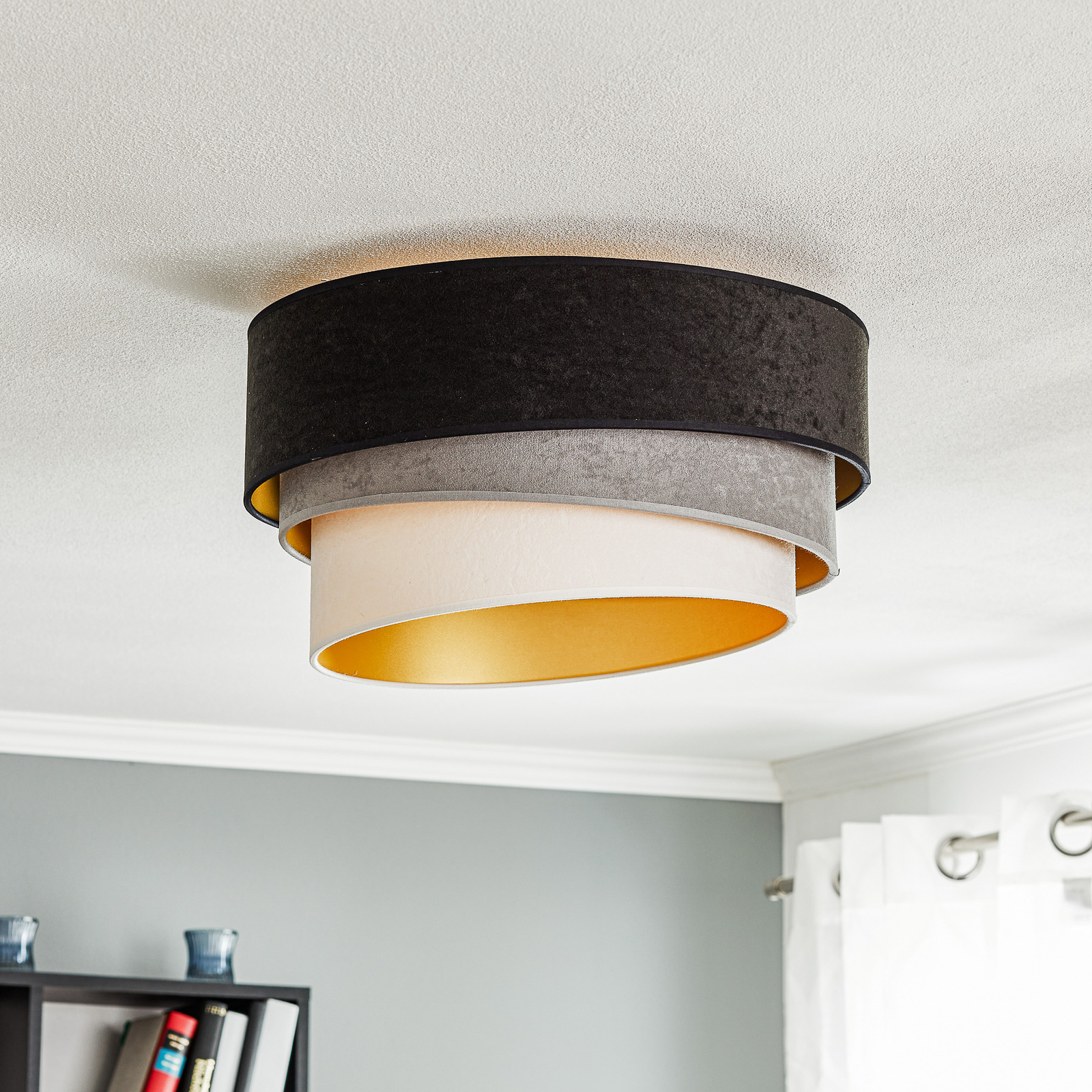 Devon ceiling light, black/grey/ecru/gold Ø 45 cm