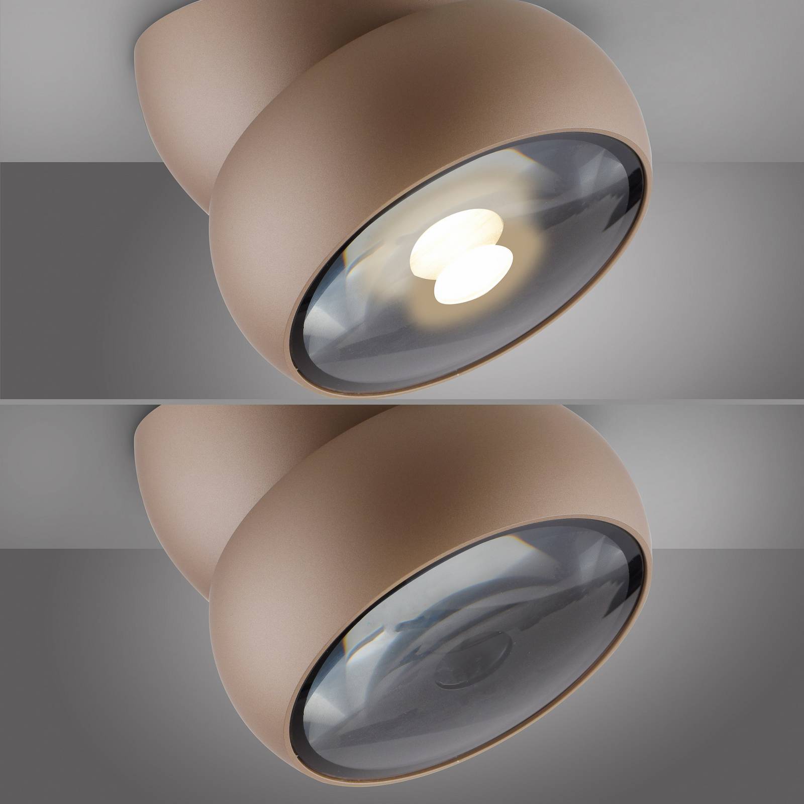 PURE reflektor sufitowy LED Move, Ø 12 cm, kolor brązowy, metal/szkło