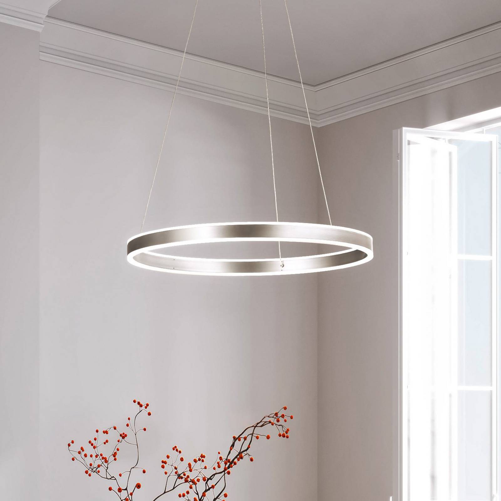 LED-Hängeleuchte Sirko, Ø 60 cm, nickelfarben, Metall, CCT günstig online kaufen