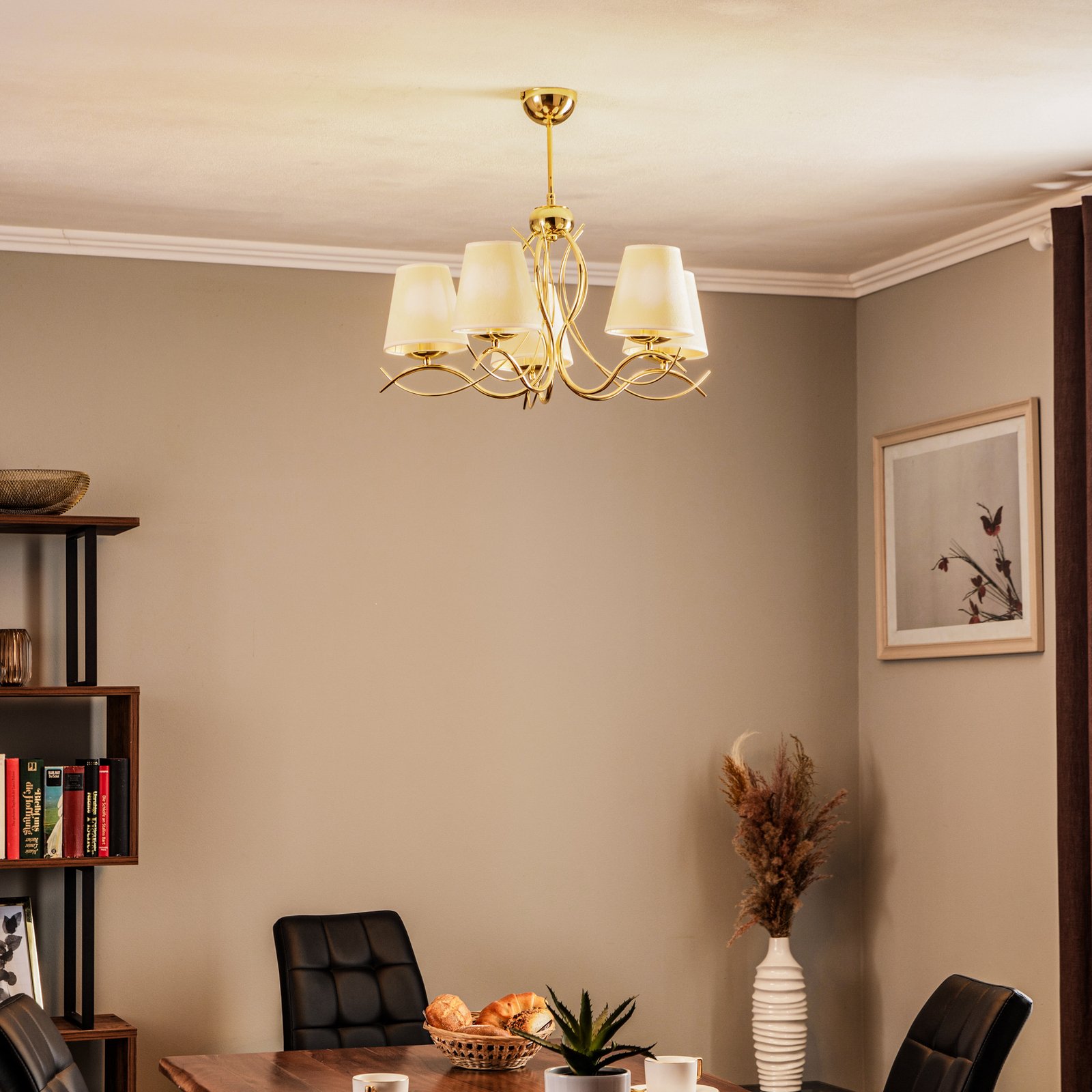 Helium chandelier 5-bulb gold/white