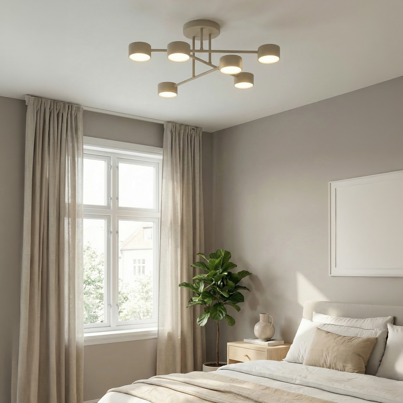HALO ceiling light, beige, Ø 60 cm, 6-bulb, metal, GX53 HALO ceiling light, beige, Ø 60 cm, 6-bulb, metal, GX53