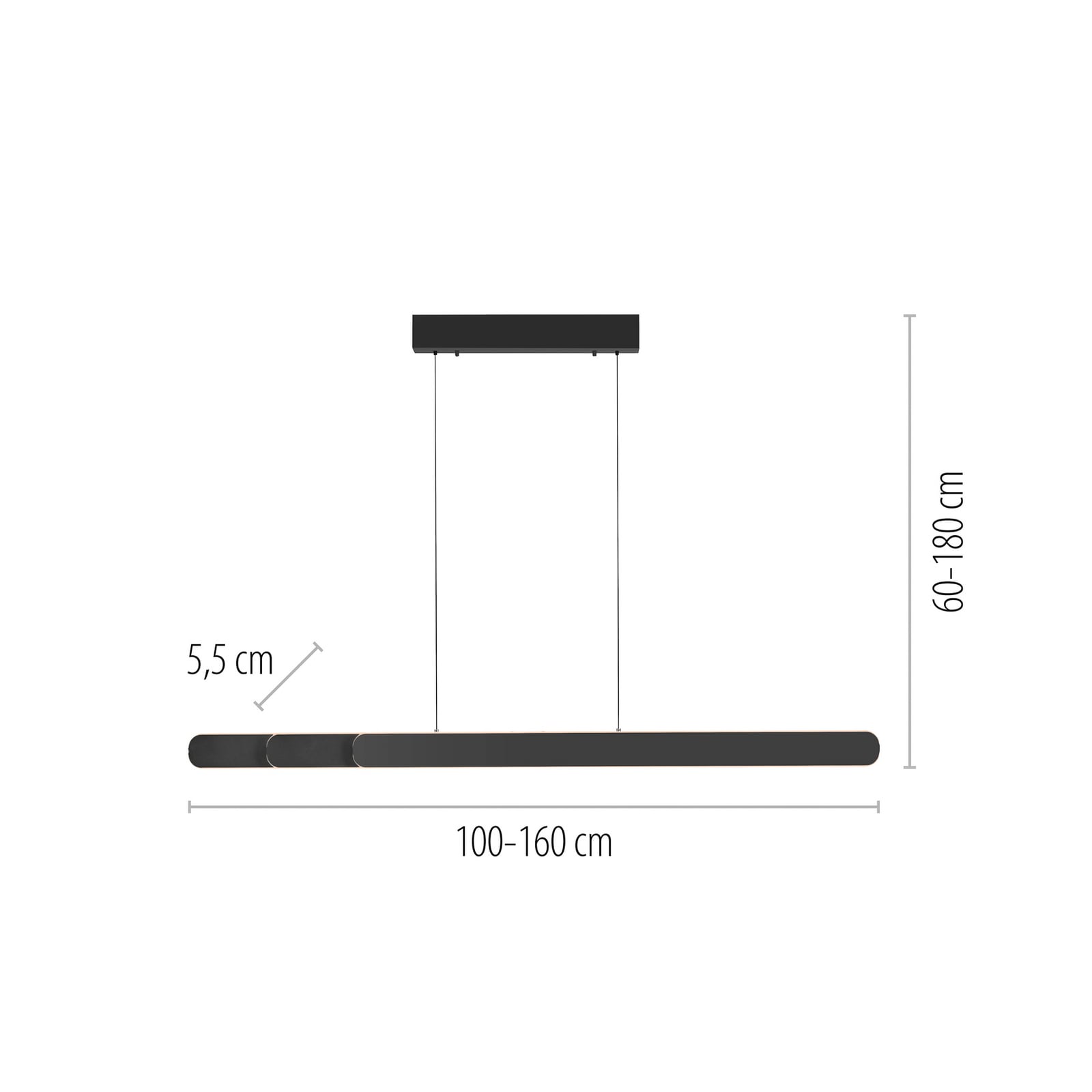 LED-riippvalgusti ADRIANA ROUND, must, pikkus 160 cm, metall, CCT