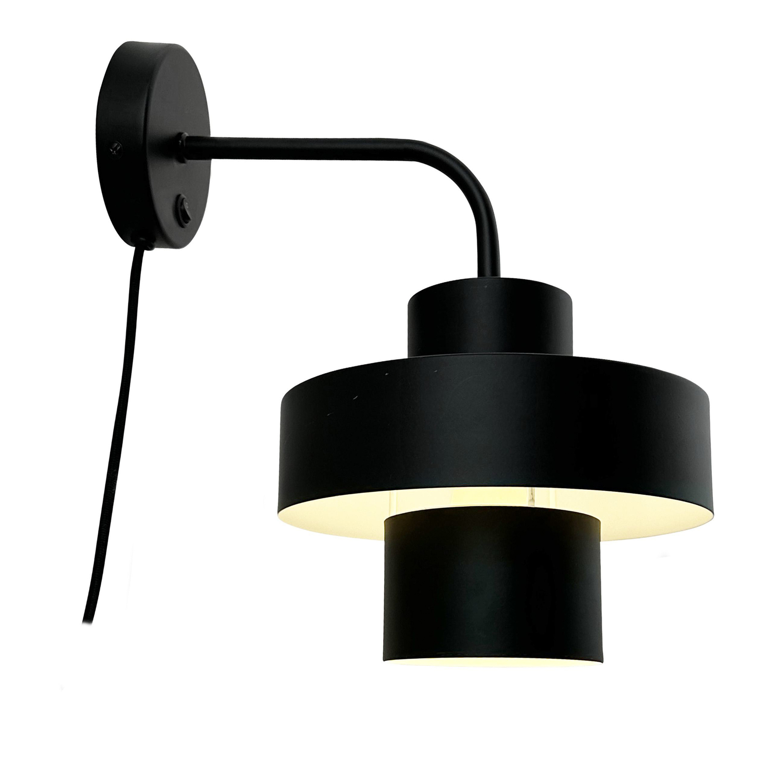 Dyberg Larsen vägglampa Stoke, svart, Ø 20 cm, metall