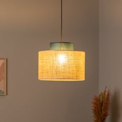 Lampada a sospensione Duo, paralume in iuta, marrone petrolio/naturale, Ø