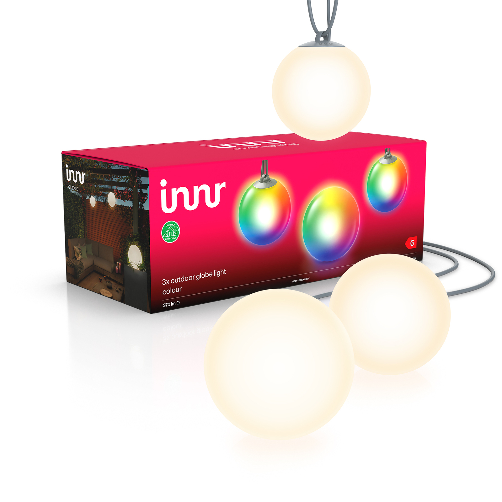 Innr Smart Outdoor Globe Colour -LED-pallo, 3 kpl
