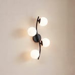 Lindby Wandleuchte Josiana, opal/schwarz, 48 cm, Kugel, Glas