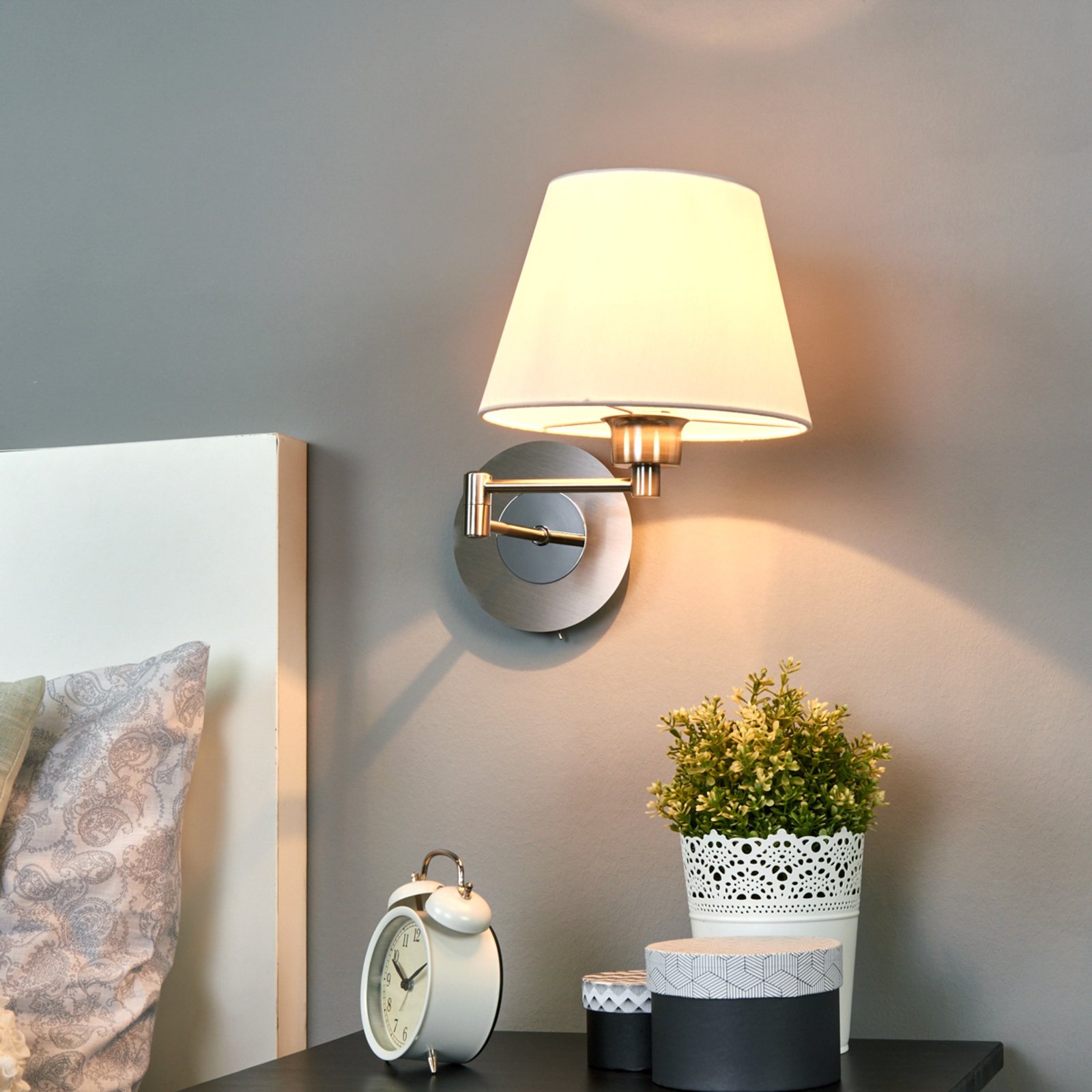 Fischer & Honsel Berlin Wall Light Chrome, for Living / Dining Room, Metal, fabric, E27, 42 W, energy efficiency: A++, H: 30 cm