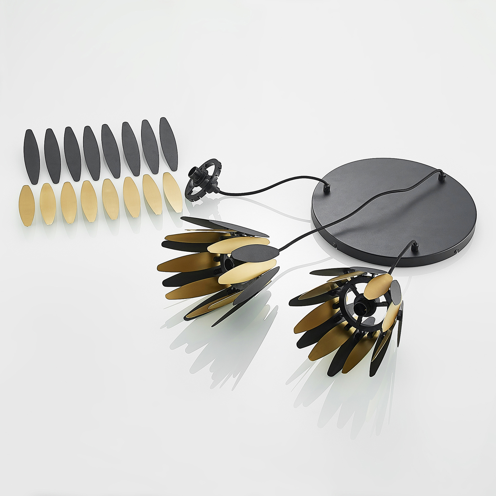 Lucande Lounit suspension, noire-dorée, 3 lampes