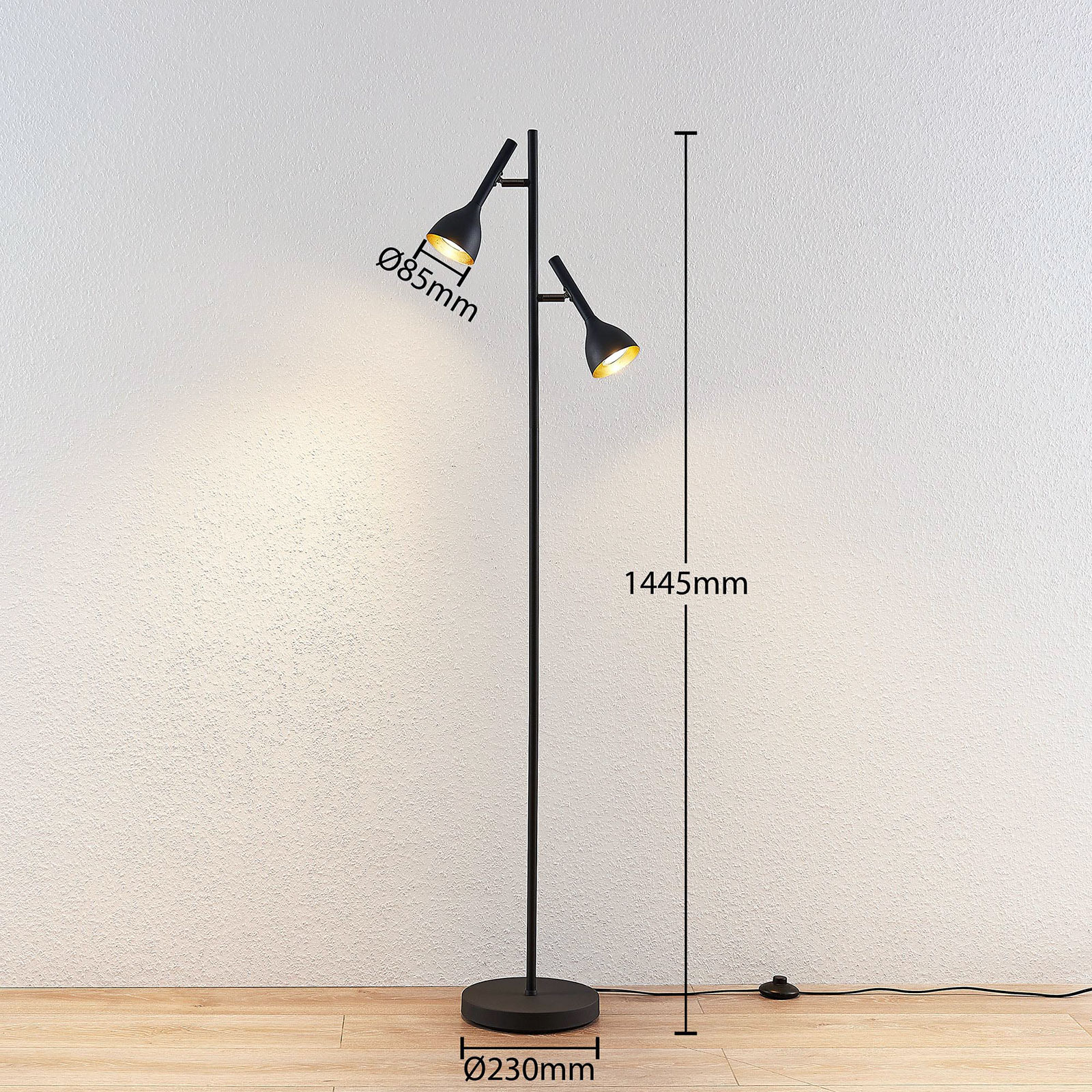 Vloerlamp Nordwin, 2 lampje, zwart-goud