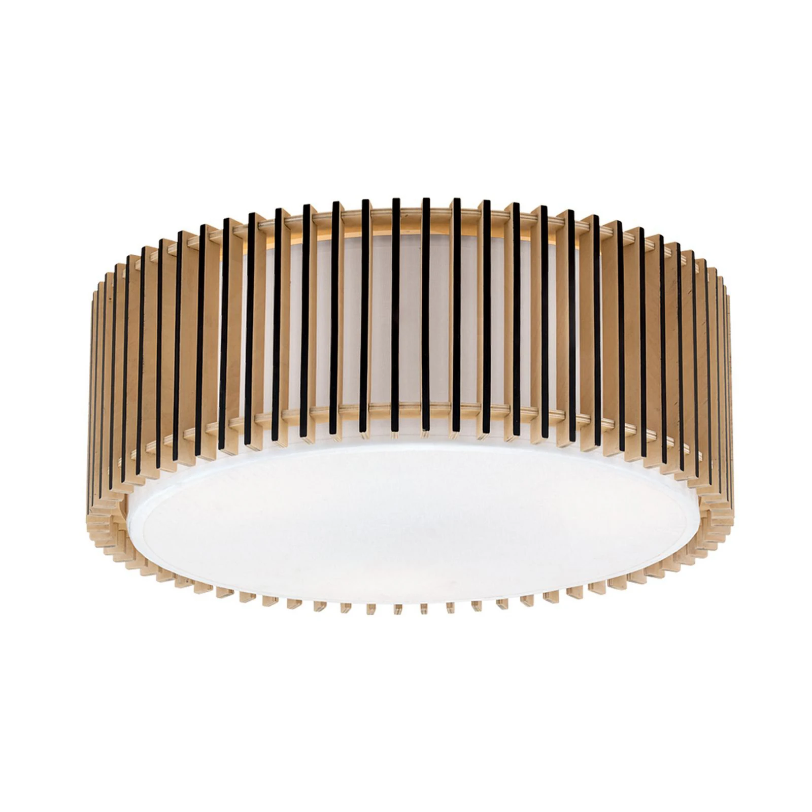 Plafonnier Tarta, Ø 40 cm, bois, diffuseur textile, 3 x E27