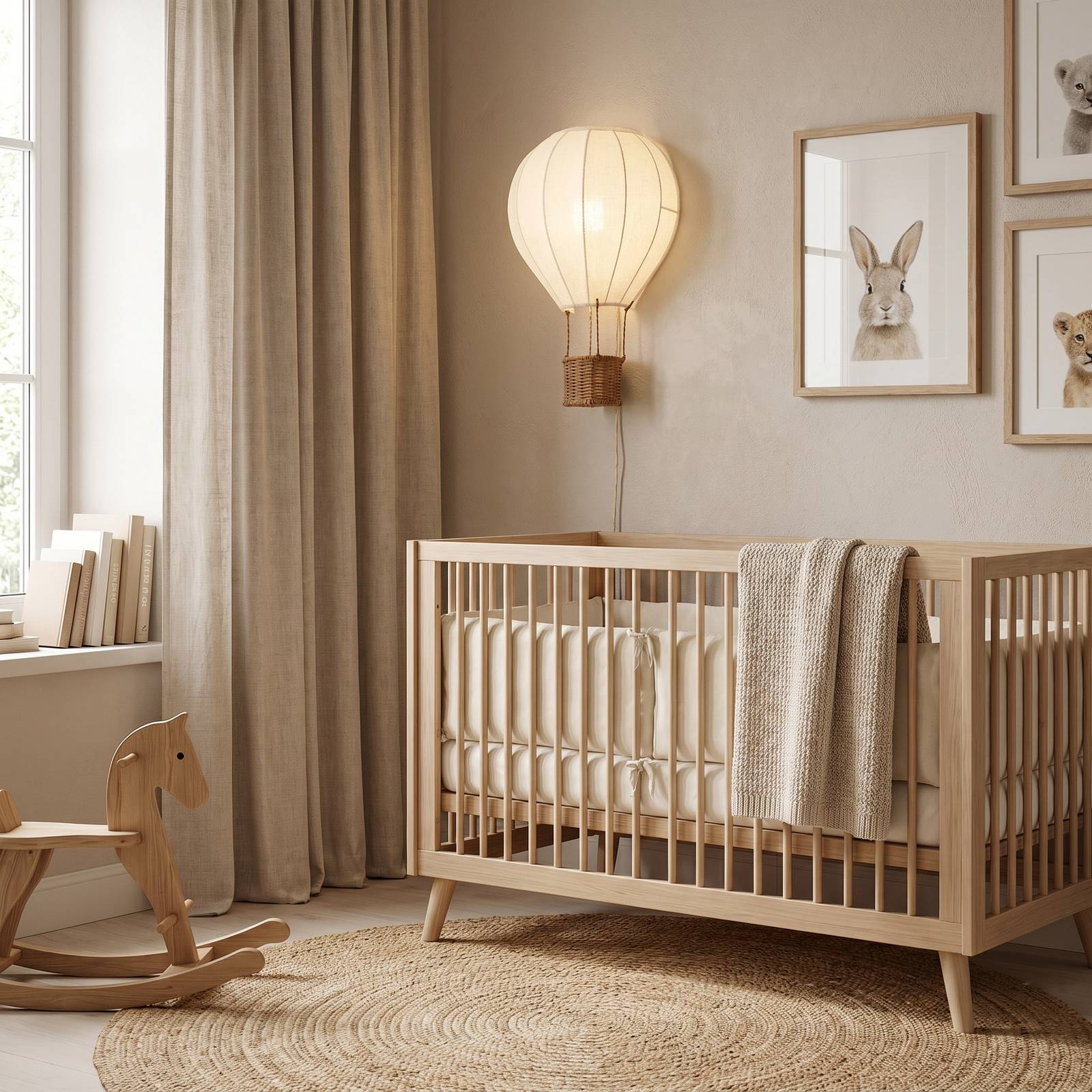 Lindby wandlamp voor kinderen Aeris, beige, 44 cm, textiel, E27