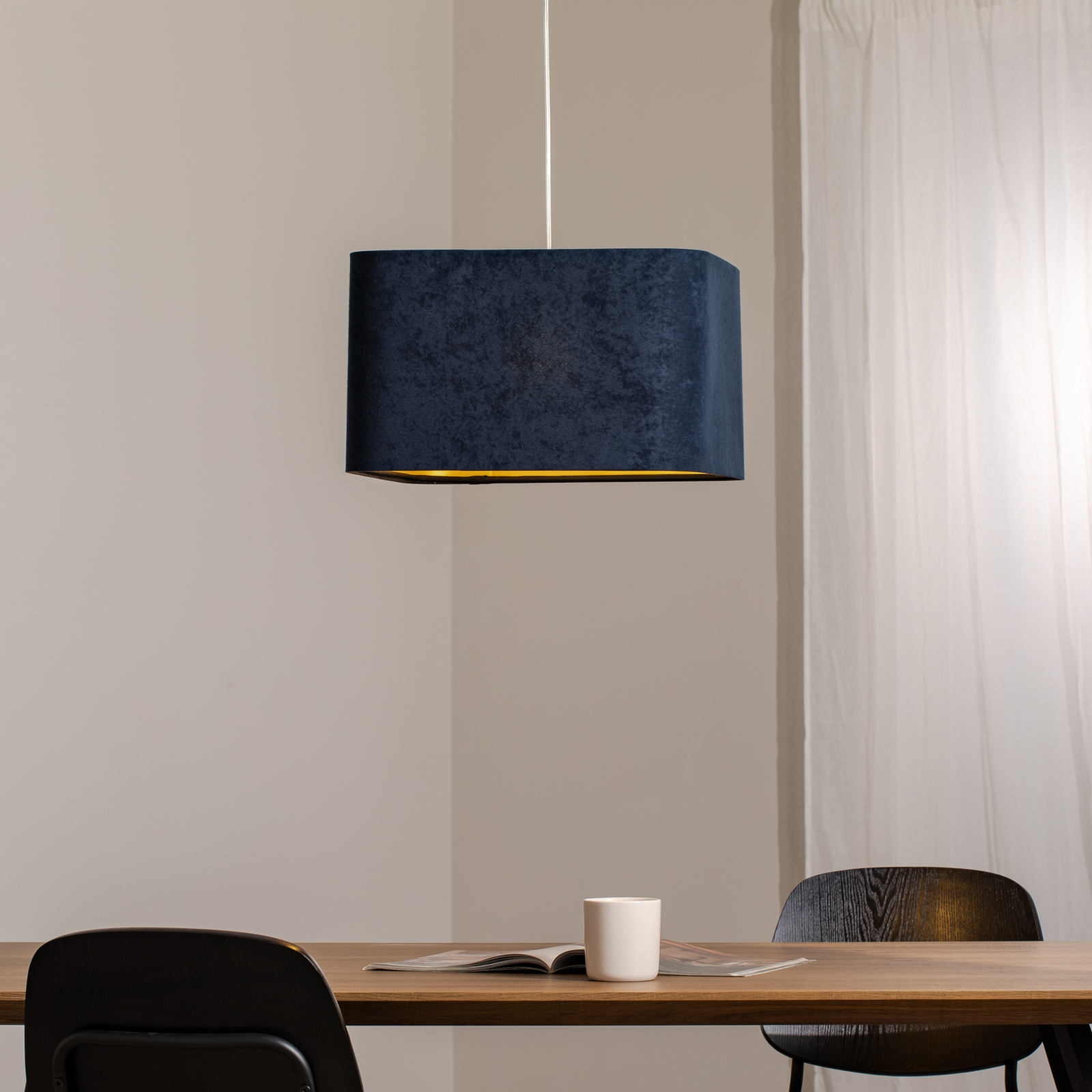 Lampa wisząca Kwadro, ciemnoniebieska, 40 x 40 cm, tkanina welurowa