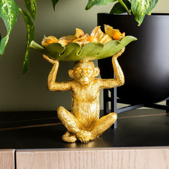 Cuenco decorativo KARE Banana Leaf, dorado/verde, pintado a mano