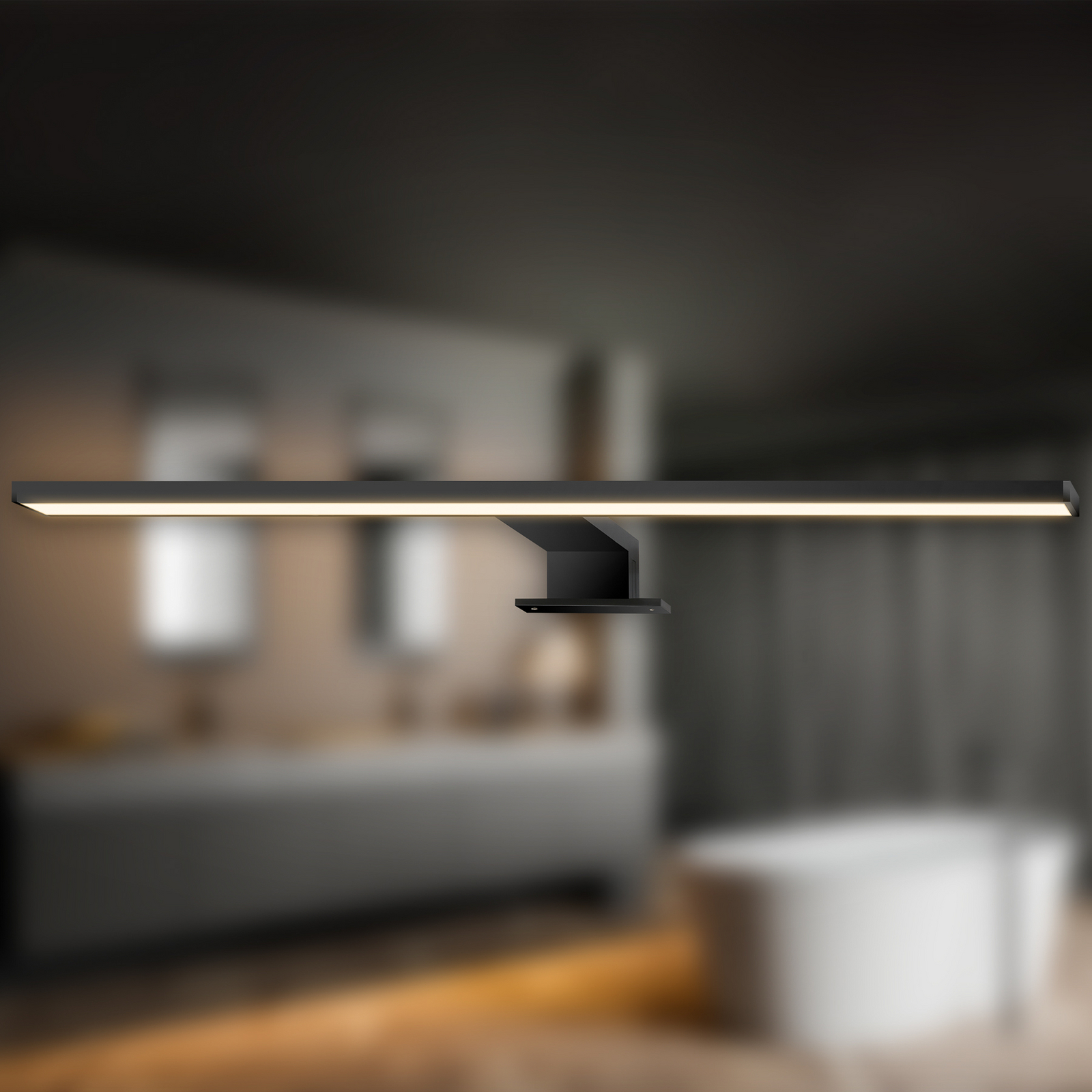 LED spoguļlampa Dun 2 in 1, melna matēta, IP44, garums 50 cm