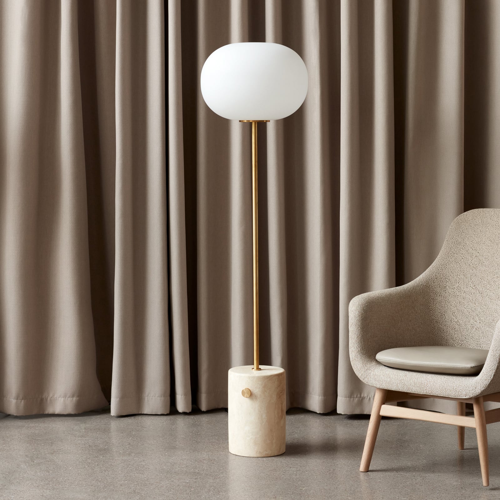 JWDA-maavalaisin, messinki/beige, travertiini, 130 cm, himmennettävä - Audo JWDA-maavalaisin, messinki/beige, travertiini, 130 cm, himmennettävä - Audo