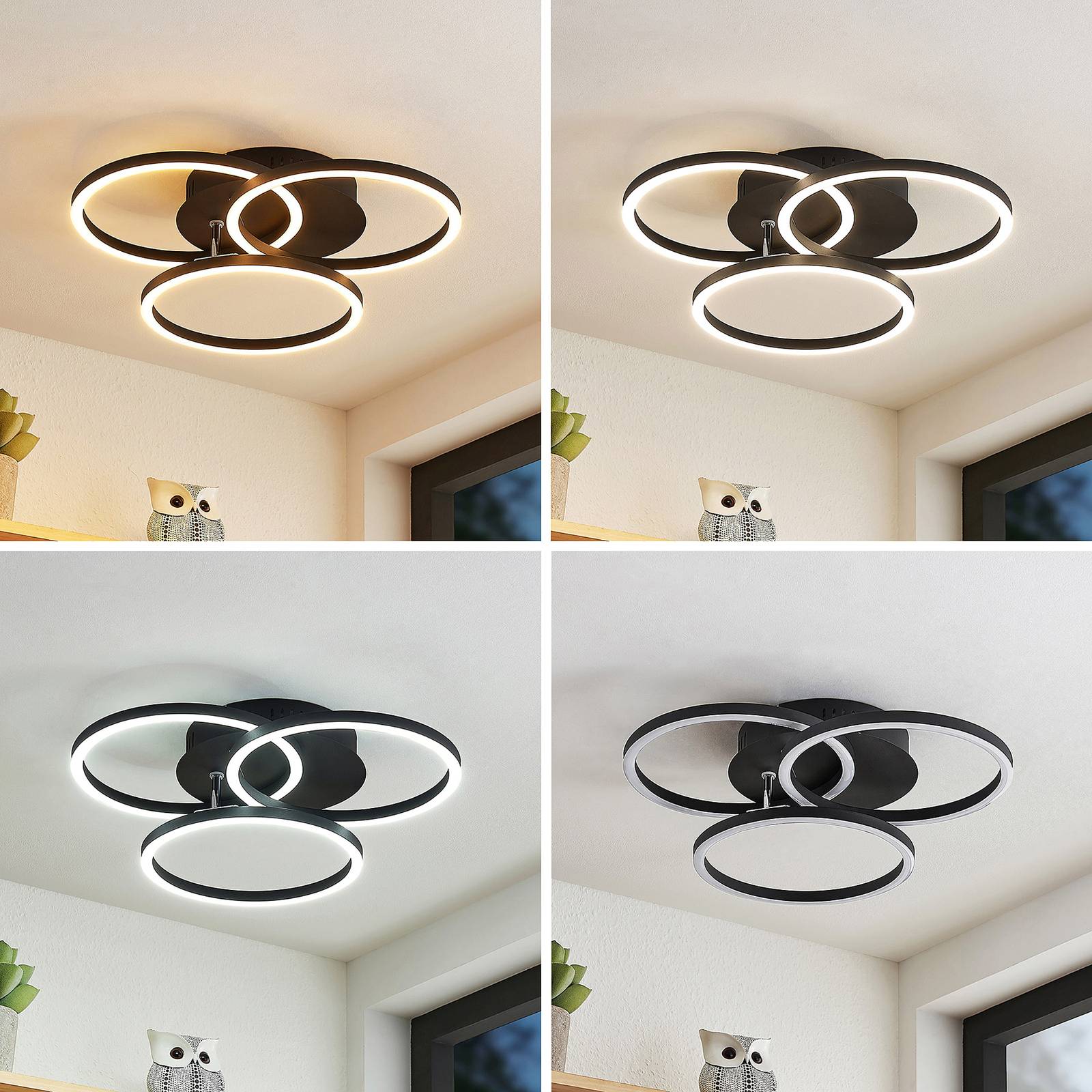 Lindby Qiana LED ceiling lamp CCT, round, black