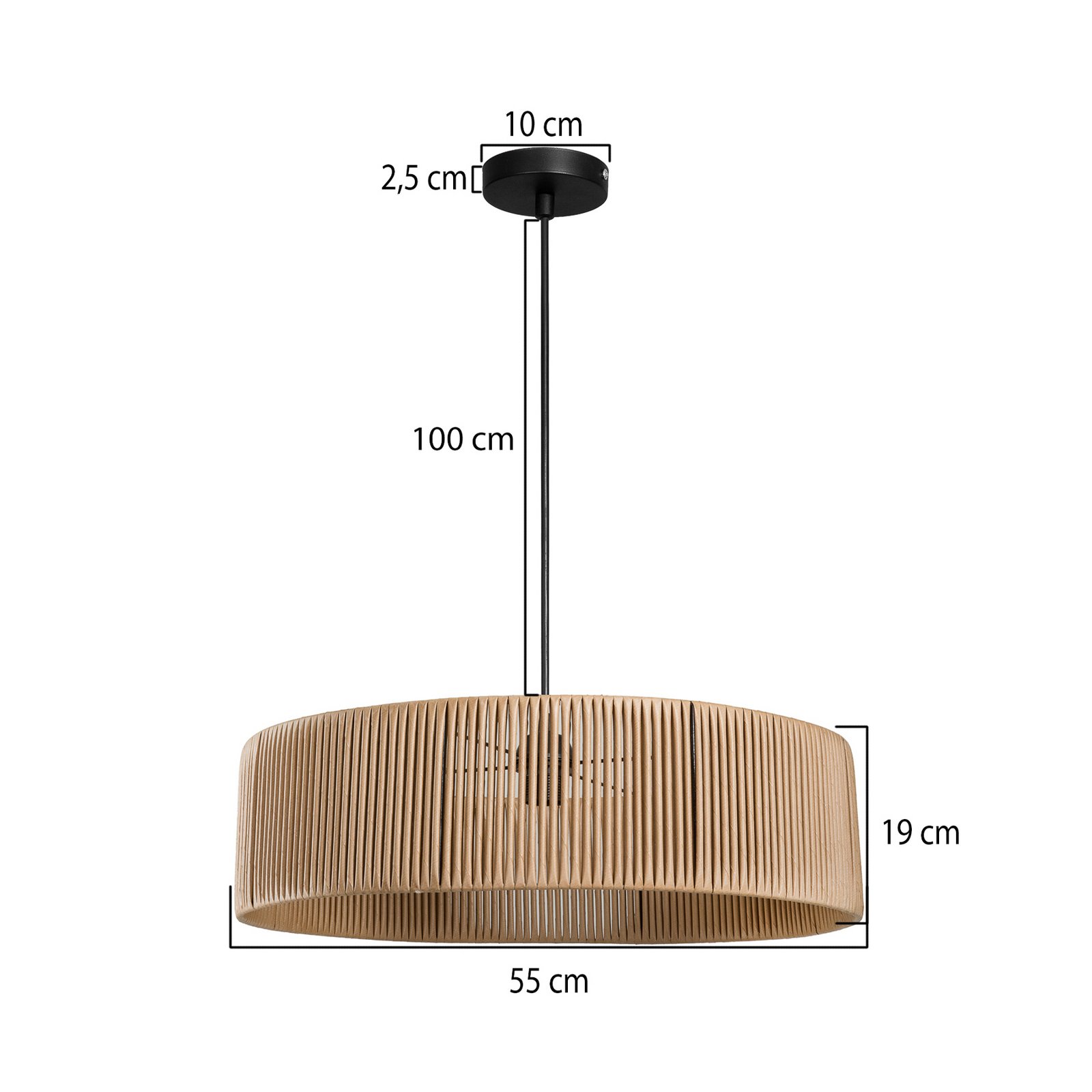 Candeeiro suspenso Roya Cylinder, Ø 55 cm, bege, papel