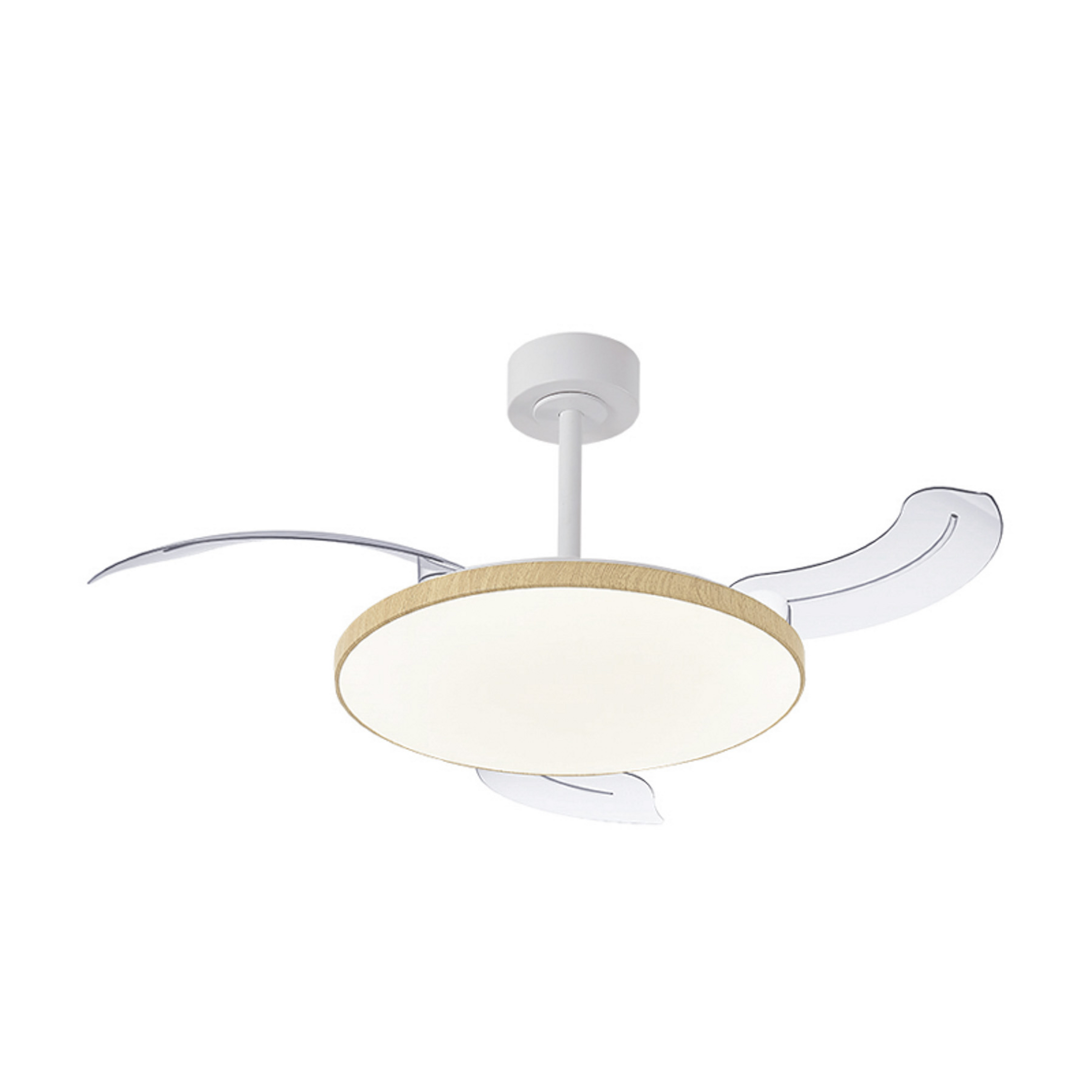 Ventilateur de plafond LED Slim Mini blanc/bois, à courant continu, silencieux