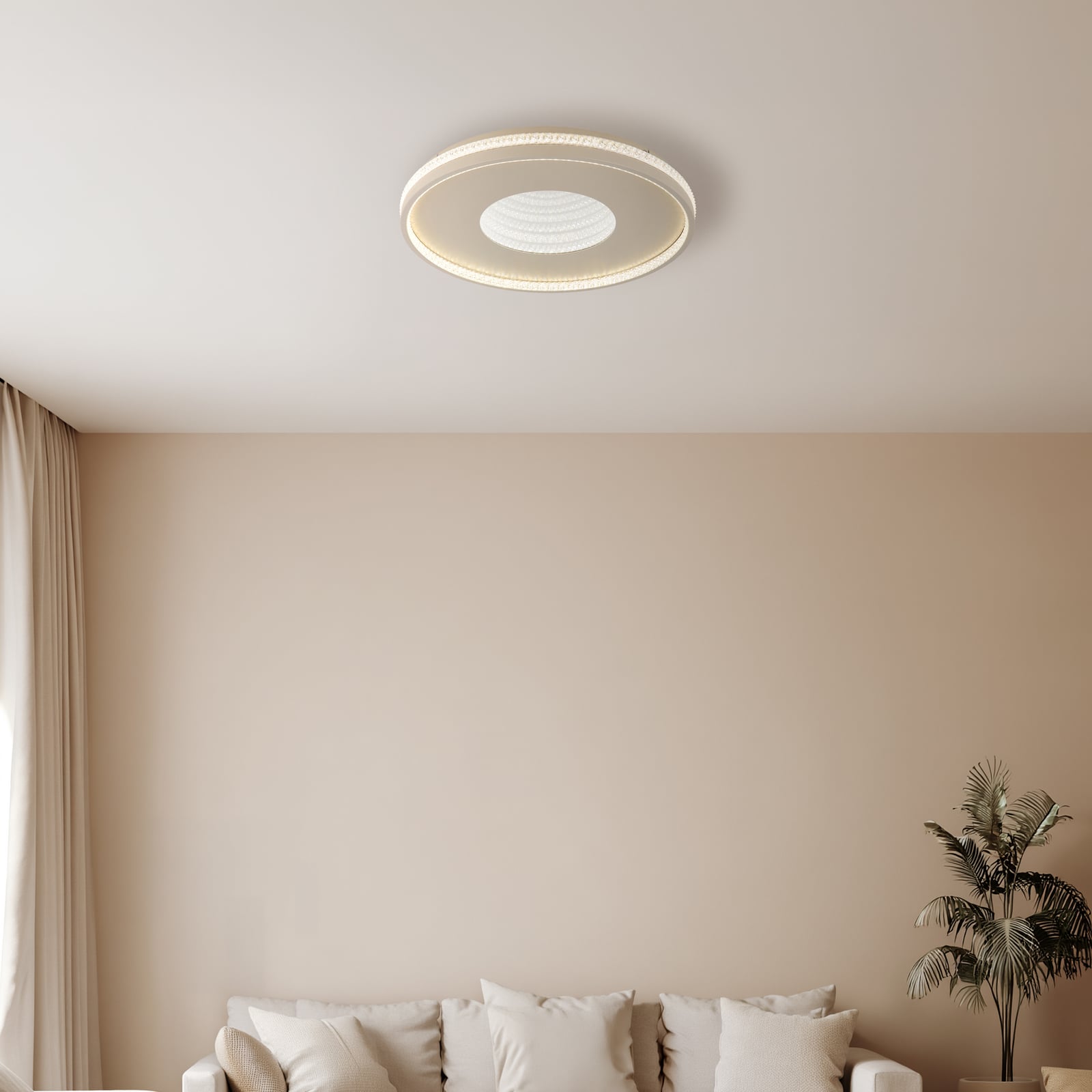 LED-loftlampe Shirley, sandfarvet, Ø 51 cm, CCT, dæmpbar LED-loftlampe Shirley, sandfarvet, Ø 51 cm, CCT, dæmpbar
