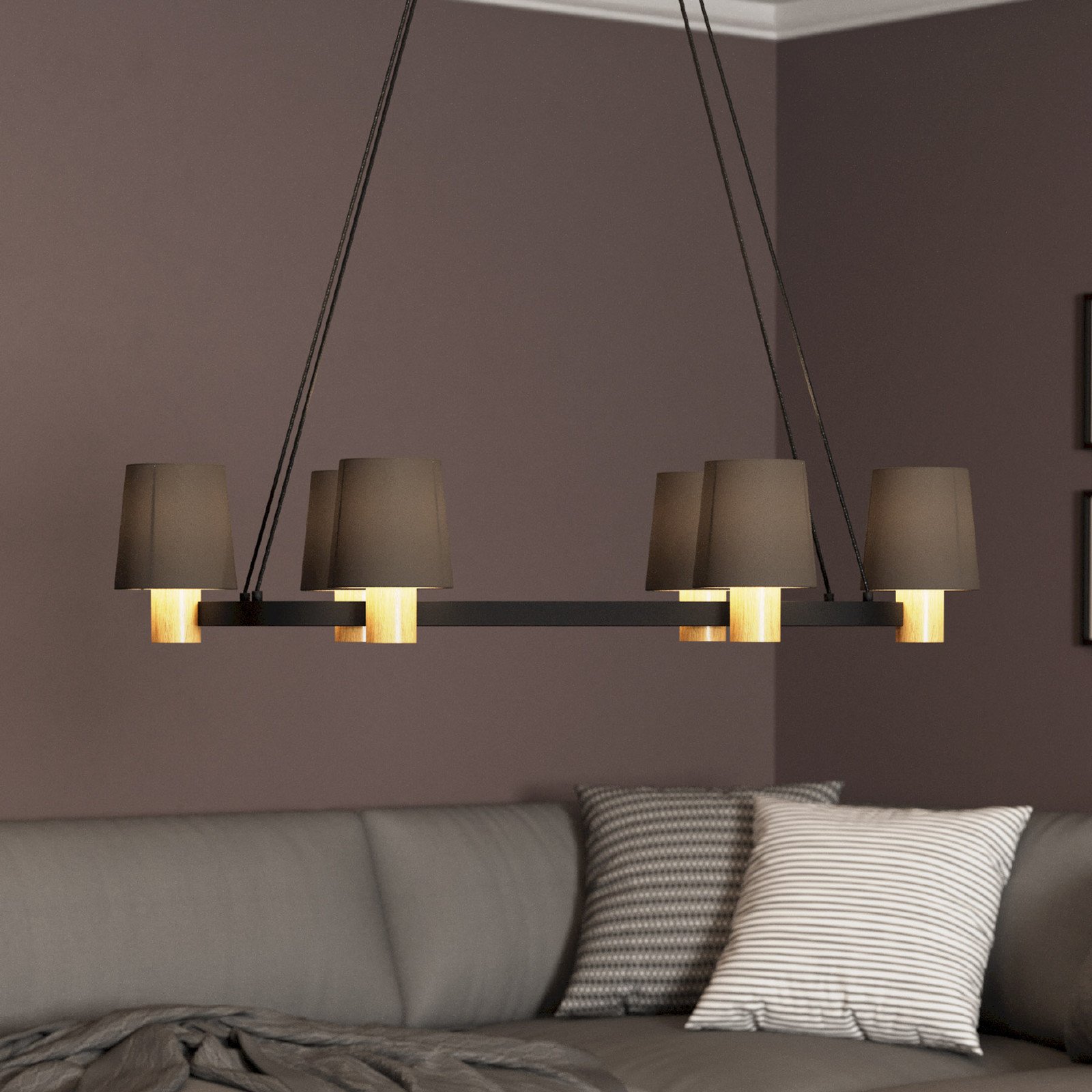 EGLO Edale candelabru 6x abajur pânză cappuccino oval - Camera de zi / sufragerie - modern - cappuccino lemn culoare deschisă negru - Țesătură / Textil