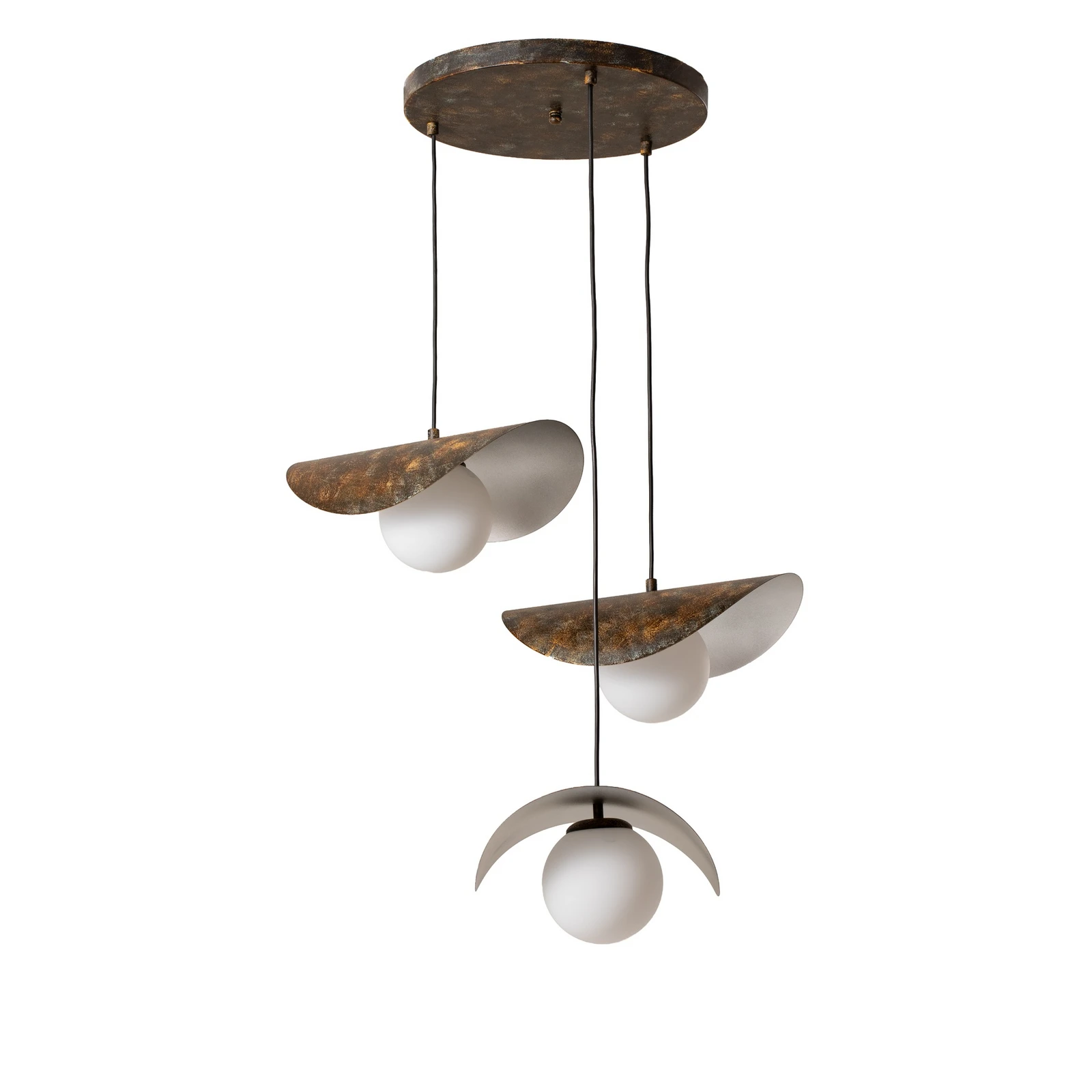 Suspension Vatoz, à 3 lampes, noir, Ø 50 cm, métal